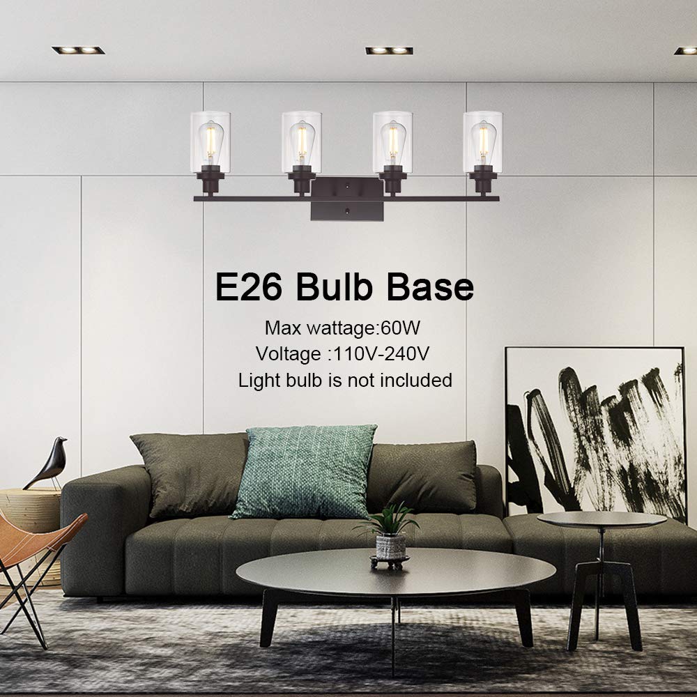 Melucee 4 Lights Wall Sconce Lighting Oil Rubbed Bronze Finished With Clear Glass, Bathroom Vanity Light Fixtures Wall Lights Be