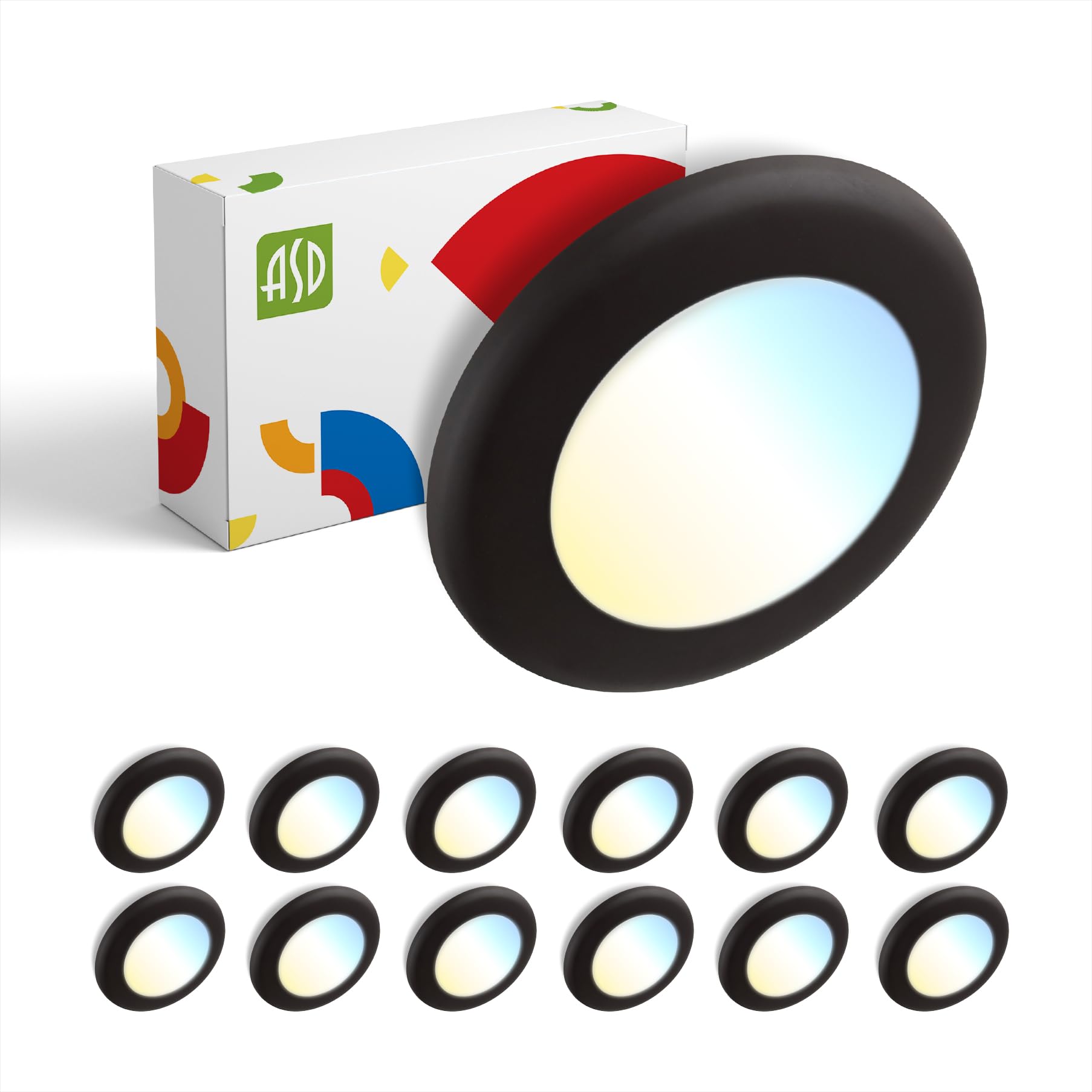 Asd Led Disk Lights 12 Pack, 4 Inch Dimmable Flush Mount, 10W 5Cct, Oil-R