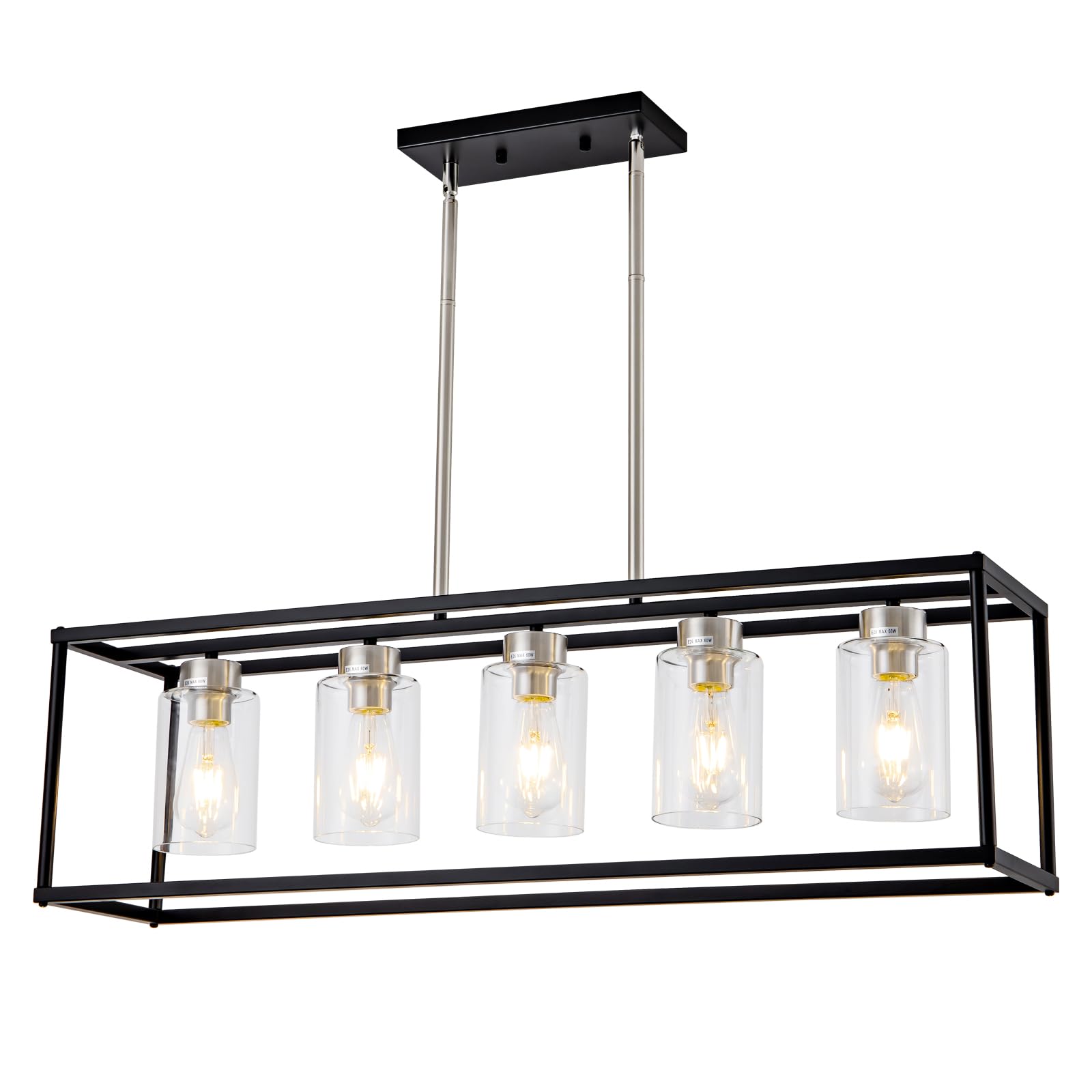 Hccz 5-Light Modern Farmhouse Chandelier, Black & Brushed Nickel Pendant Light For Dining Room