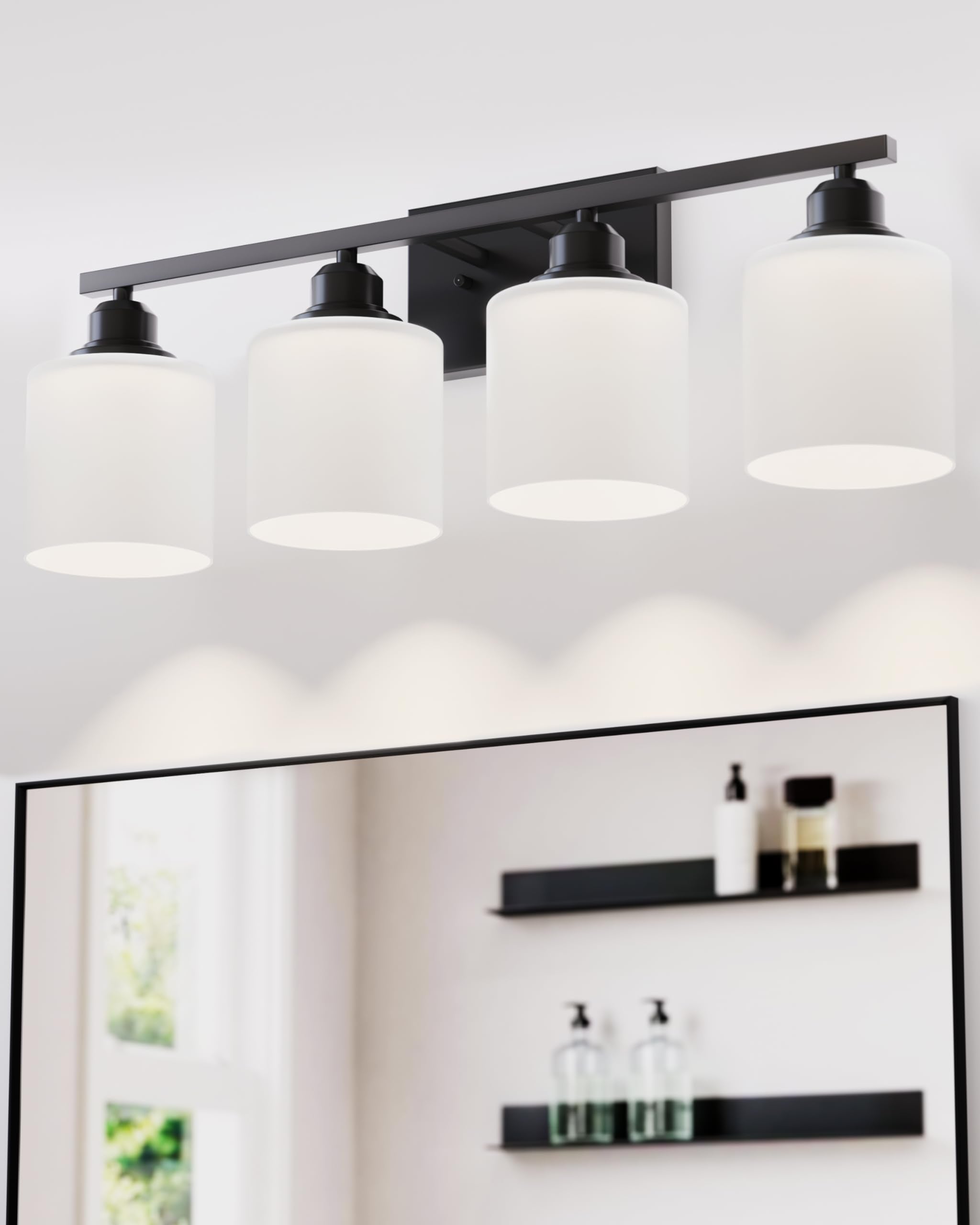 Sailstar Vanity Light Fixtures, 4-Light Matte Black Modern Bathroom Light, E26 Sockets, Anti-Rust Finish, Model CP-JQD-F-001