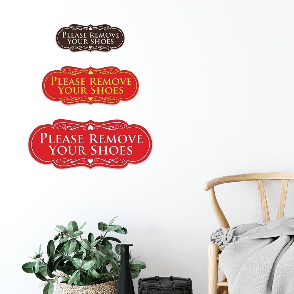 All Quality Designer Please Remove Your Shoes Wall Or Door Sign - No Shoes Signage | Easy Installation - Dark Brown - Small (1 Pack)