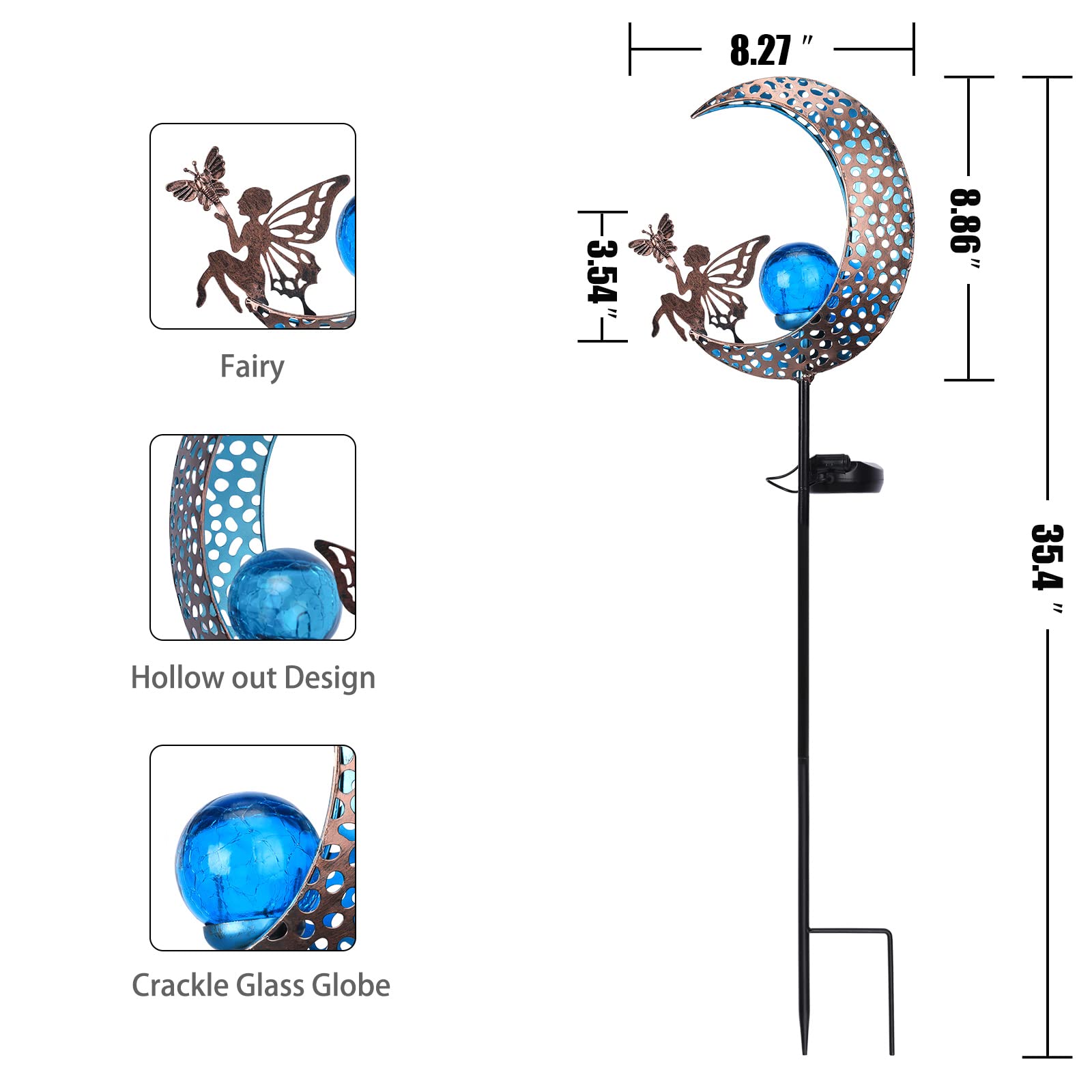 Bshine Moon Solar Light Outdoor Garden Decoration  Moon Fairy Garden Statue Christmas Outdoor Decor Metal Waterproof Light Stake For Patio  Path  Yard And Lawn Ornament  Housewarming Gift For Mom Blue