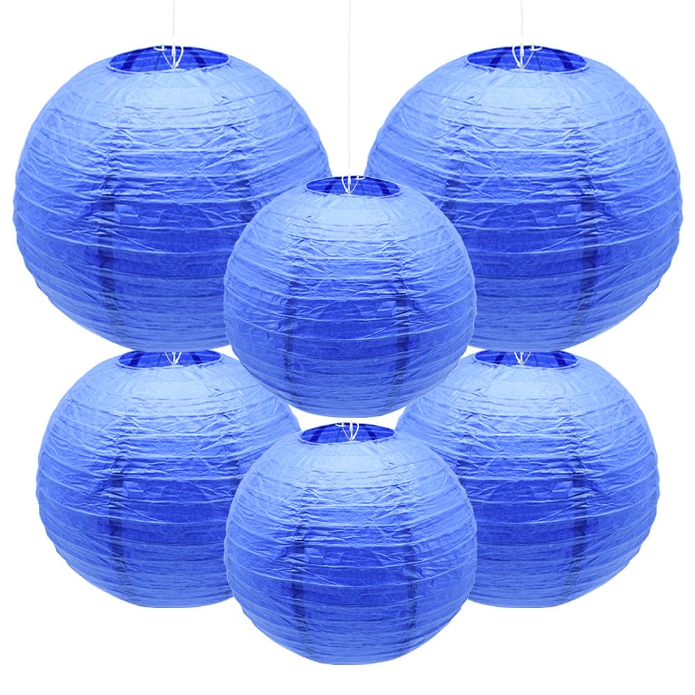 Yosawa 6 Pcs Paper Lanterns, Decorative Hanging Lanterns, 8” 10” 12”, Sapphire Blue, Ideal for Party, Wedding, Halloween, Christmas, Home Decor