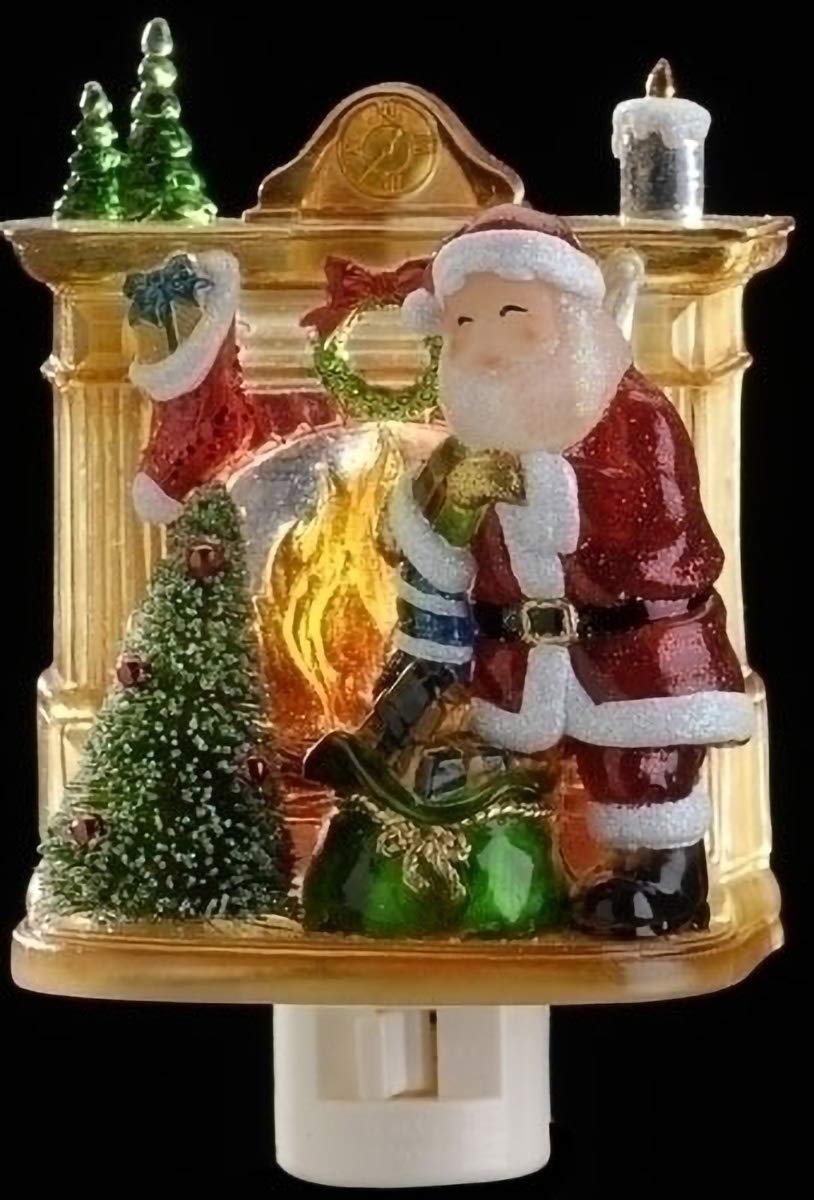 Roman 5.5 Inch Santa By Fireplace Night Light,Glass