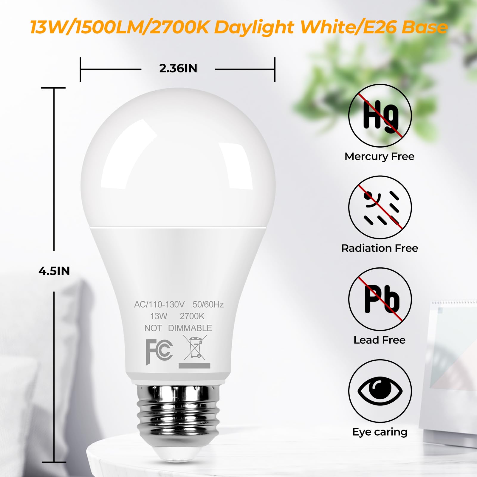A19 Led Light Bulbs 100W Equivalent, 12-Pack Super Bright Led Bulbs 13W 1500 Lumens, E26 Medium Screw Base Bulbs For Home Bedroom Office Lamp, Non-Dimmable, 2700K Warm White, No Flicker, Cri 85+