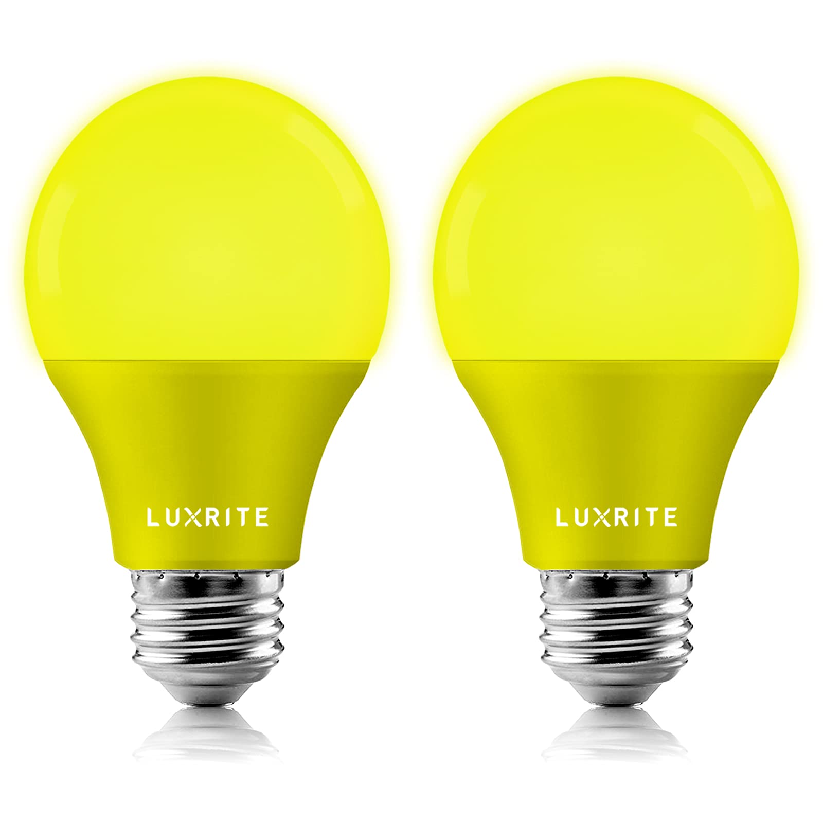 LUXRITE A19 Yellow LED Bug Light Bulbs, 60W Equivalent, Non-Dimmable, E26 Base, 2 Count