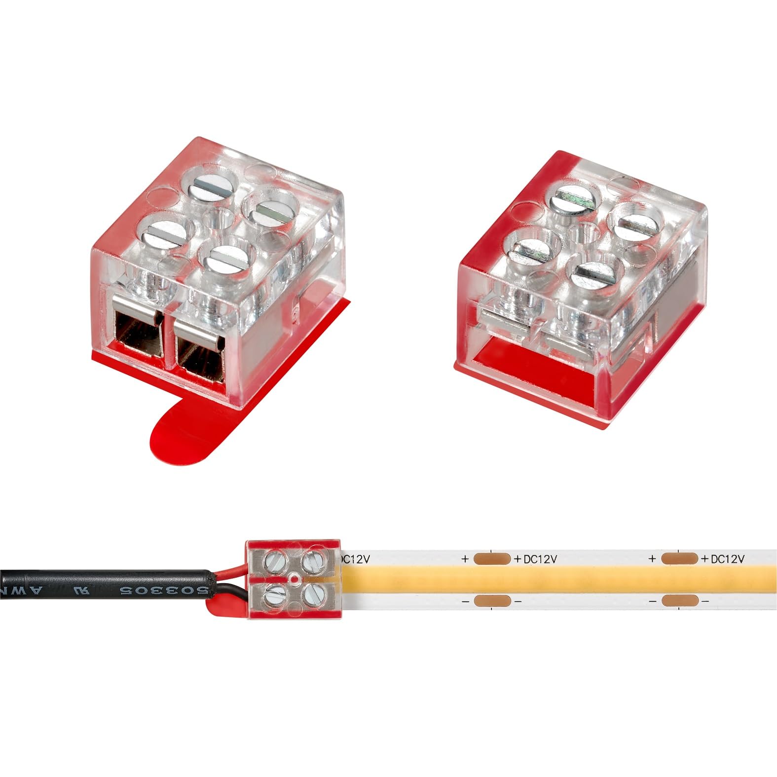 MSDUSA 20 Pack Solderless LED Band Connectors 2 Pin 8mm Transparent Quick Connect for 12V/24V Single Color LED Tape Lights Includes Screwdriver