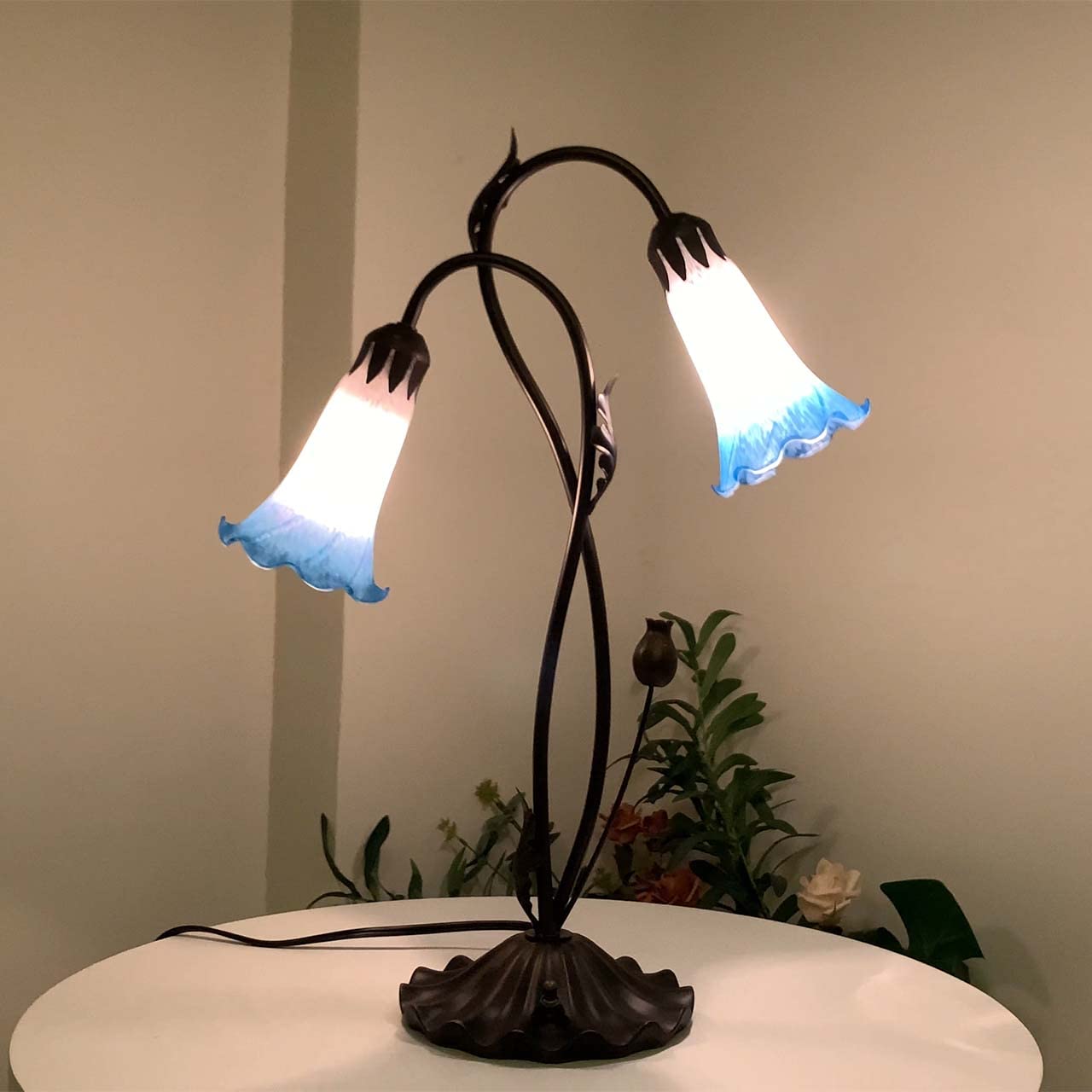 Bieye Ls04 Lily Flower Blown Glass Lampshade (White Blue, Opening I.D. 1.26'' X O.D. 1.5'')
