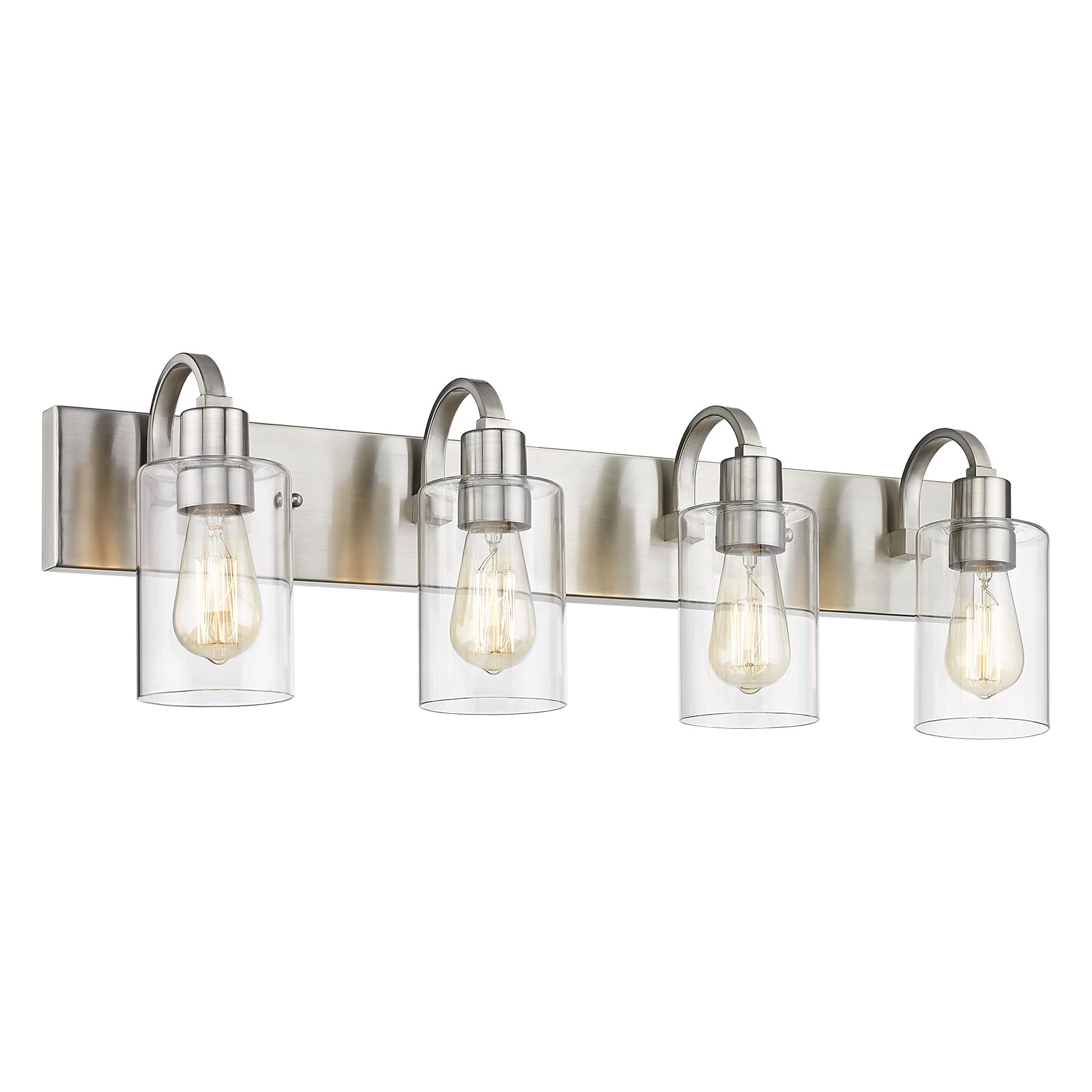 Emliviar 4-Light Brushed Nickel Vanity Light Fixture With Clear Glass - Modern Bathroom Lighting