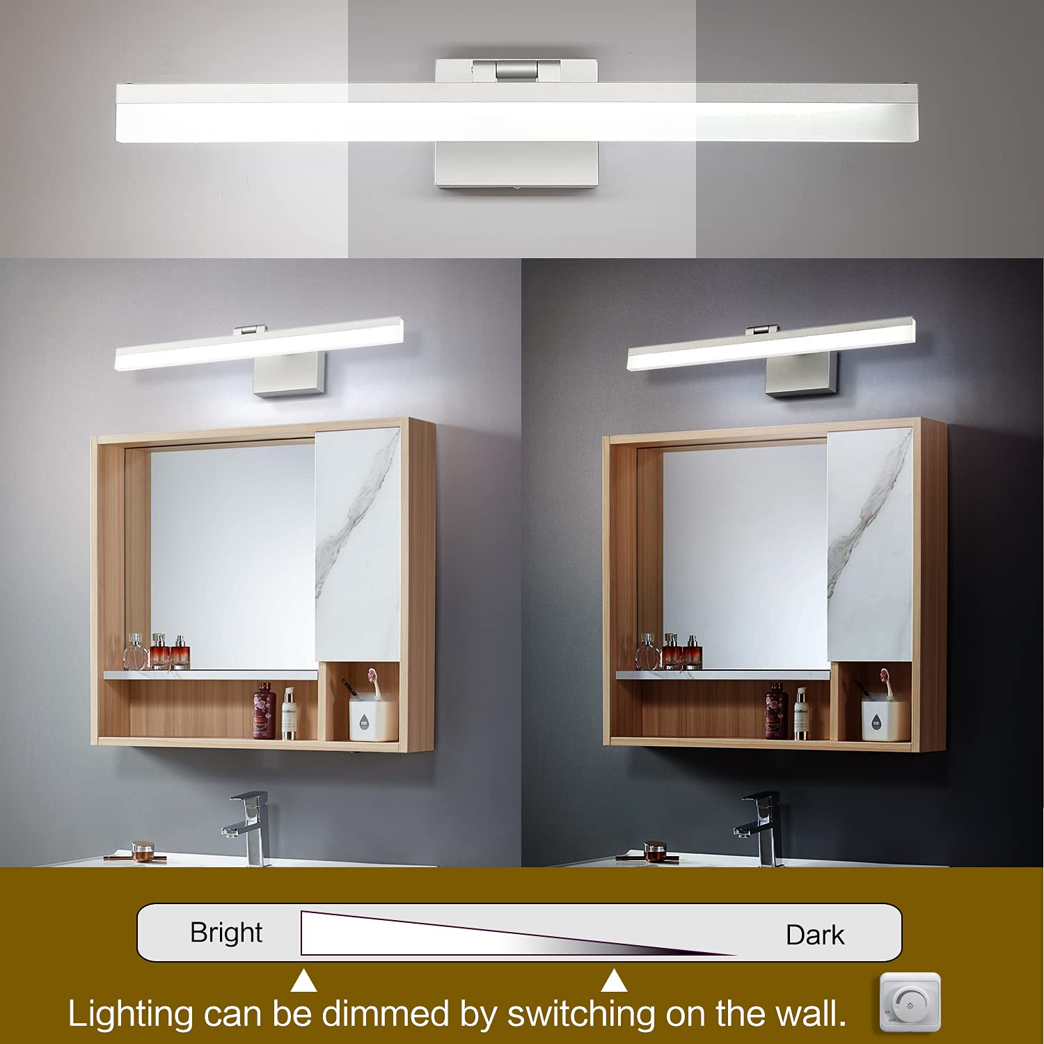 SOLFART Dimmable LED Vanity Light Fixtures Aluminum 23.6inch 5500K Silver Model 8778-600mm