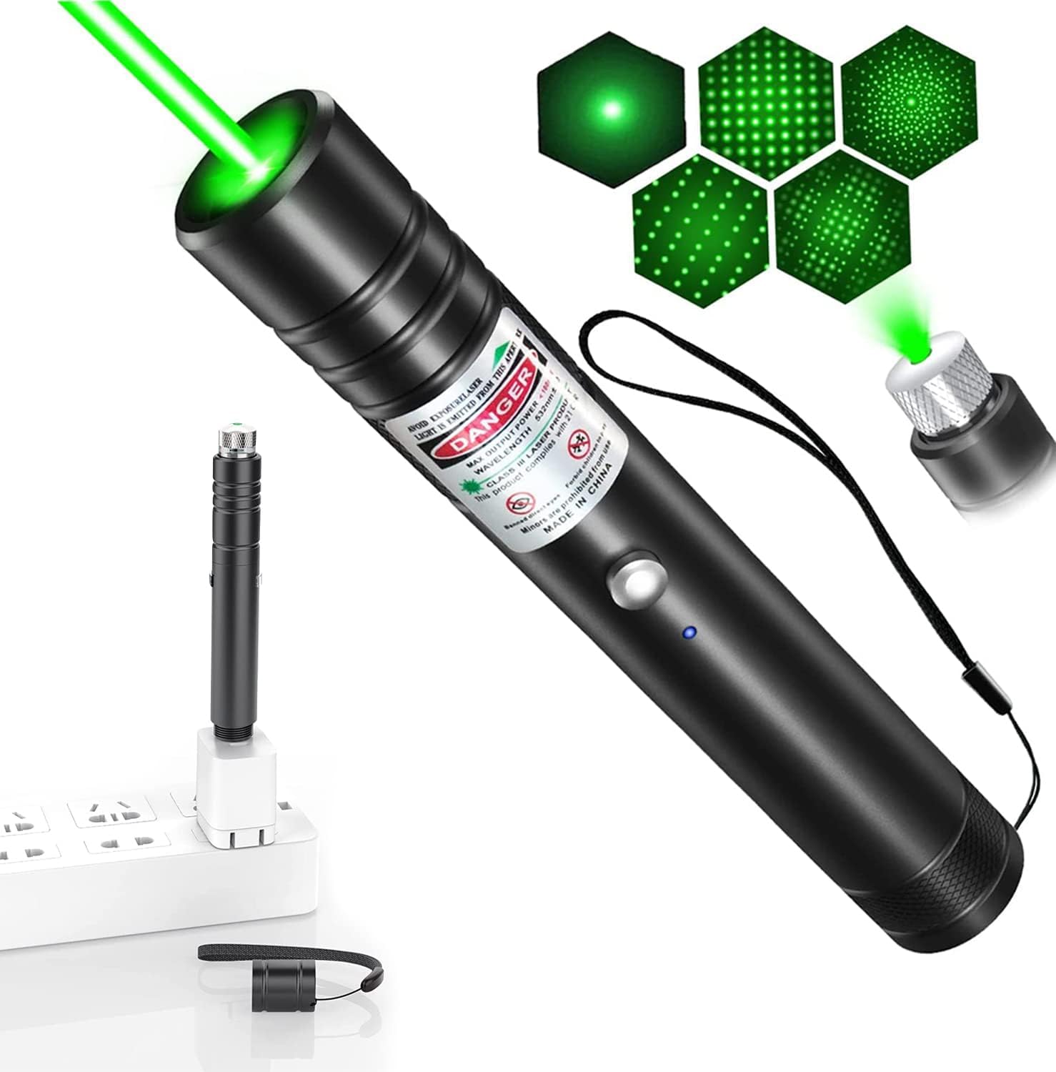 IVVTRYI Tactical Green Beam Laser Pointer Flashlight, Rechargeable, Adjustable Focus, Aluminum, Model 9127, Silver