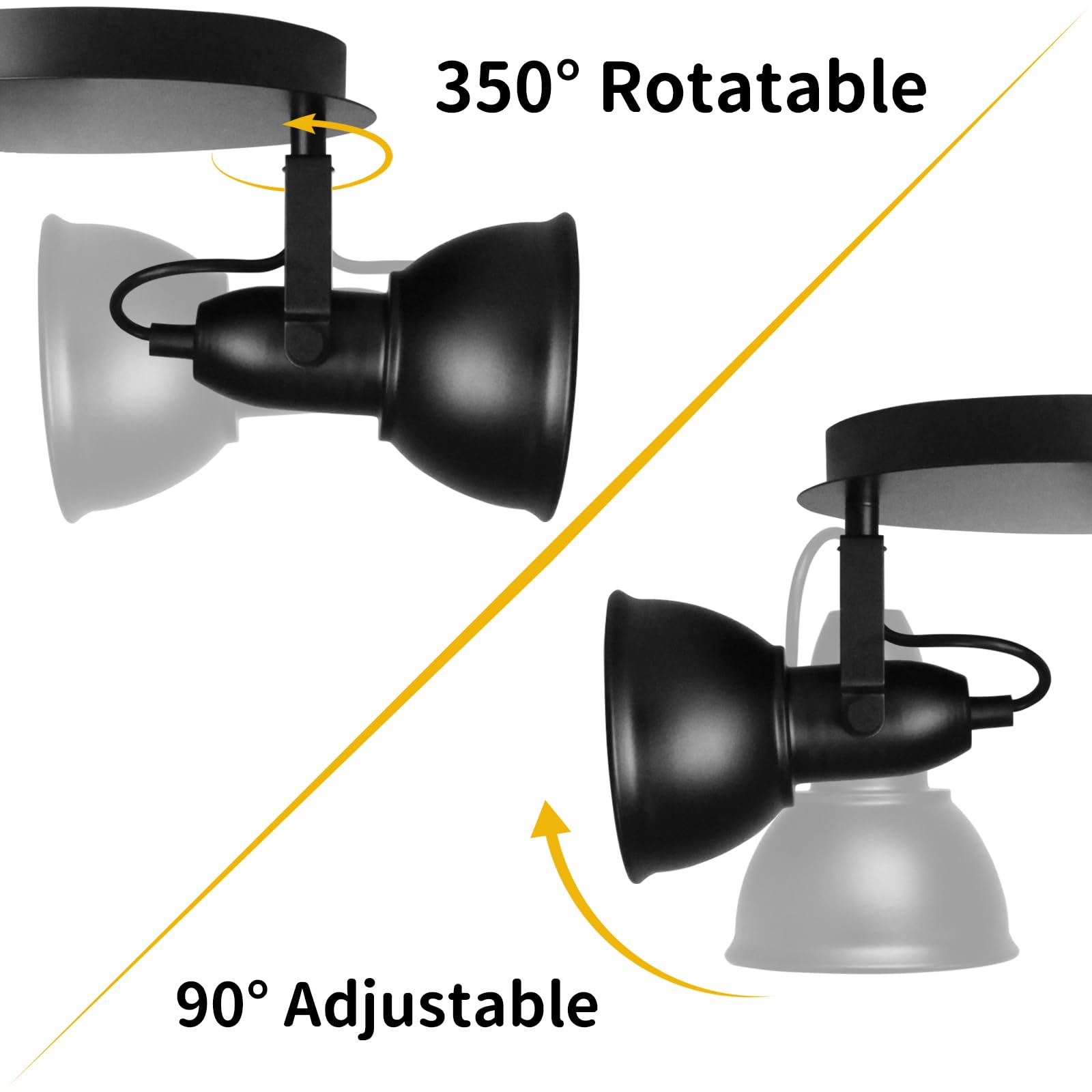 Hibay Led Ceiling Light Fixtures, 3-Lights Adjustable Spotlight, Industrial Track Lighting Fitting With Round Plate For Kitchen,