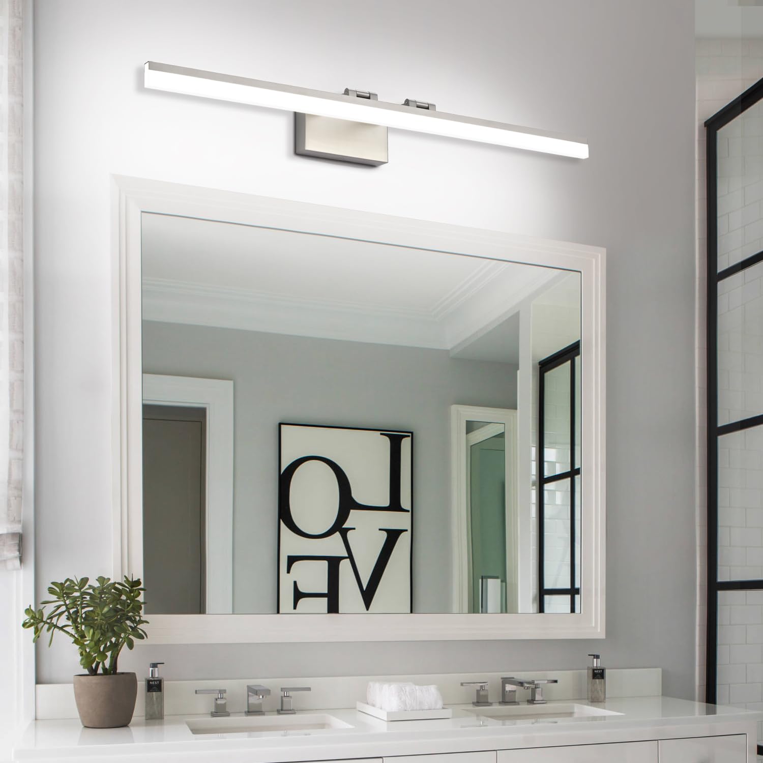 SOLFART Bathroom Light Fixture, 39.4 Inch, 5 Color Temperature, Dimmable, Brushed Nickel, Model 8778-1020MM-NK-5CCT