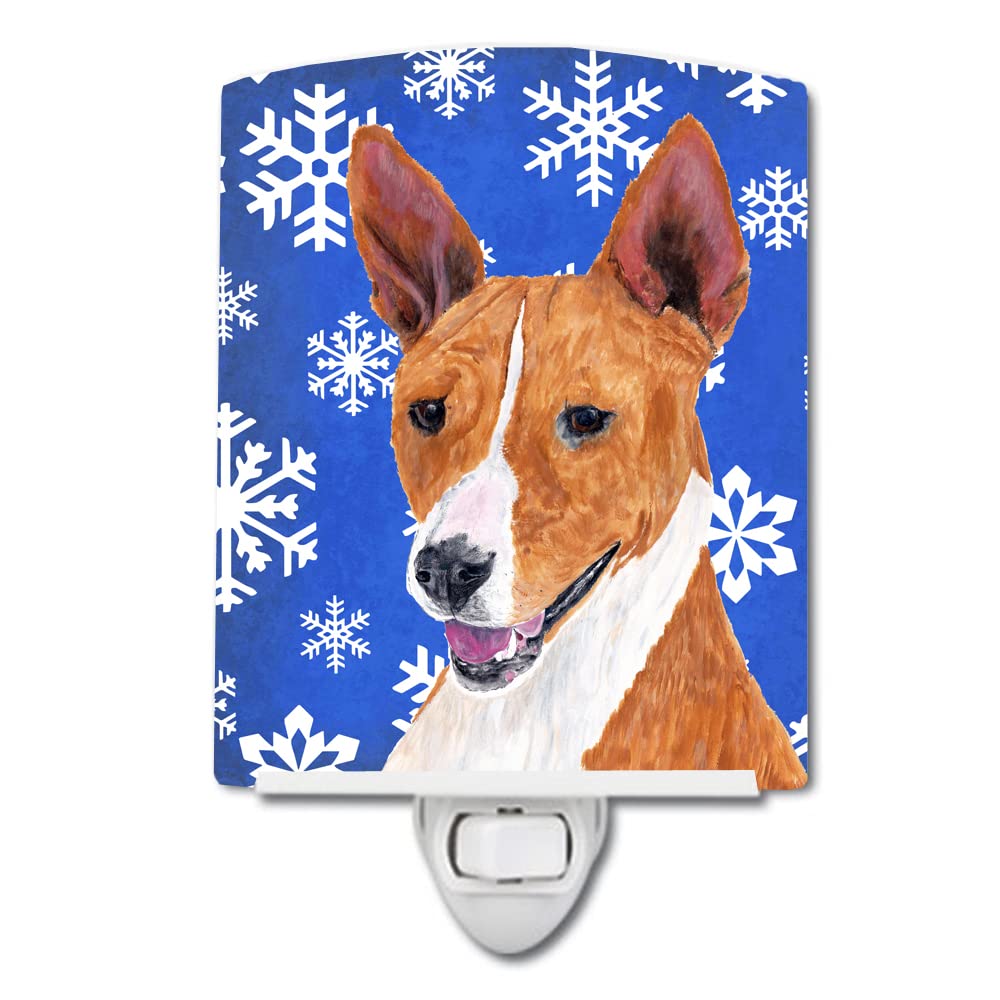 Caroline'S Treasures Sc9387Cnl Basenji Winter Snowflakes Holiday Ceramic Night Light Compact, Ul-Certified, Ideal For Bedroom, Bathroom, Nursery, Hallway, Kitchen, 6X4X3, Multicolor
