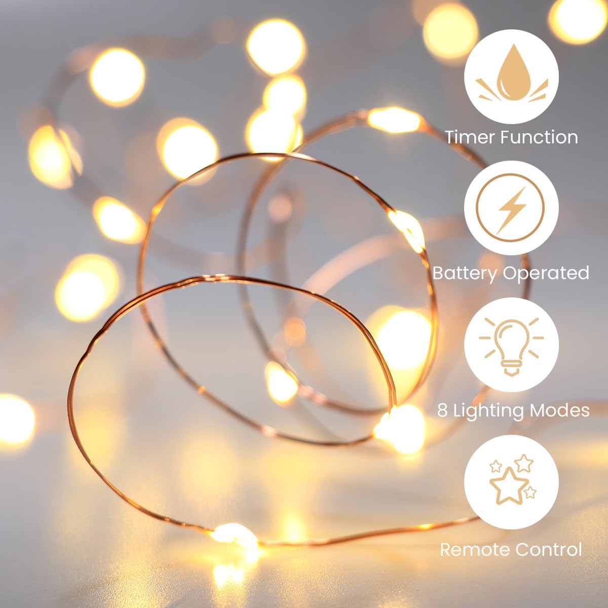innolife LED Fairy String Lights, 30 LED Copper Wire, 10 Ft, Battery Operated with Remote & Timer, Warm White, 6 Pack, Model HL13YE6