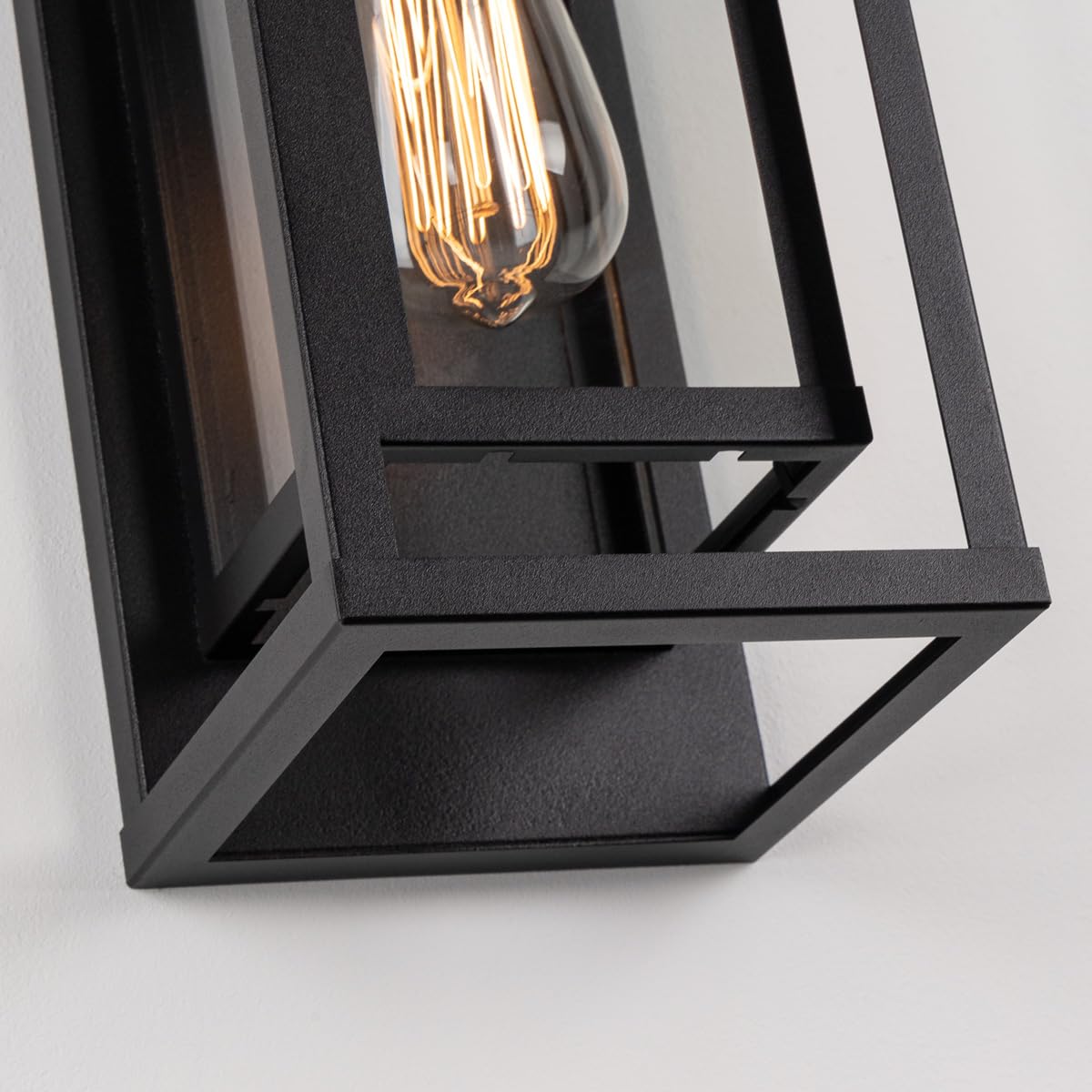 Mirrea 14&quot; Waterproof Outdoor Wall Sconce - Matte Black Metal Frame & Clear Glass Shade, Pack Of 2