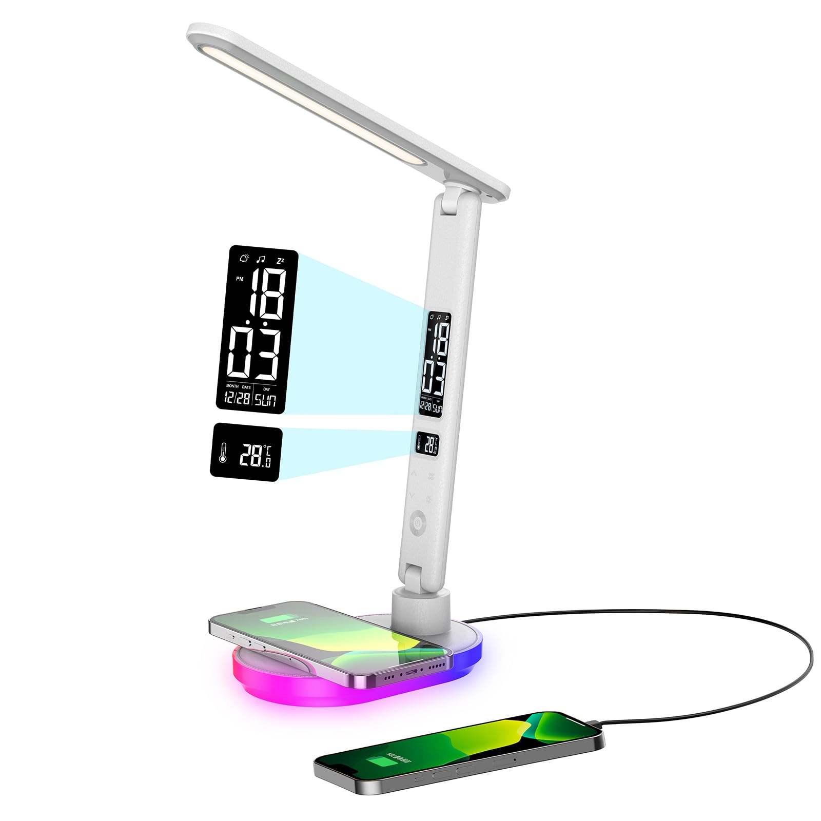 Morwealth LED Desk Lamp with 10W QI Wireless Charging, Flexo Table Lamp with 3 Colors and 5 Brightness Levels with Charging Func