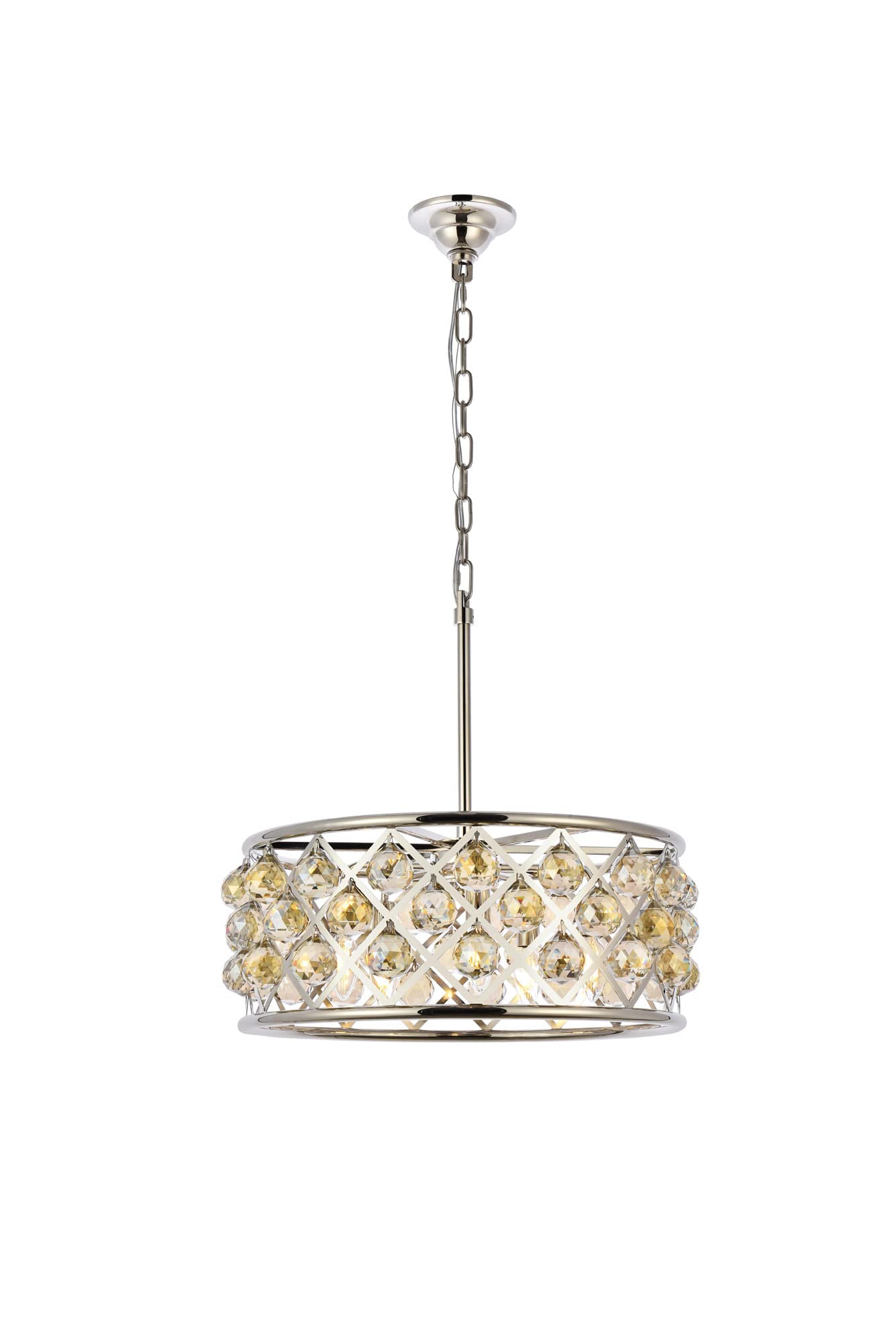 Elegant Lighting 5-Light Pendant Lamp, 20in Depth x 9in Height, Polished Nickel Finish, Golden Teak, Model 1214D20PN-GT/RC