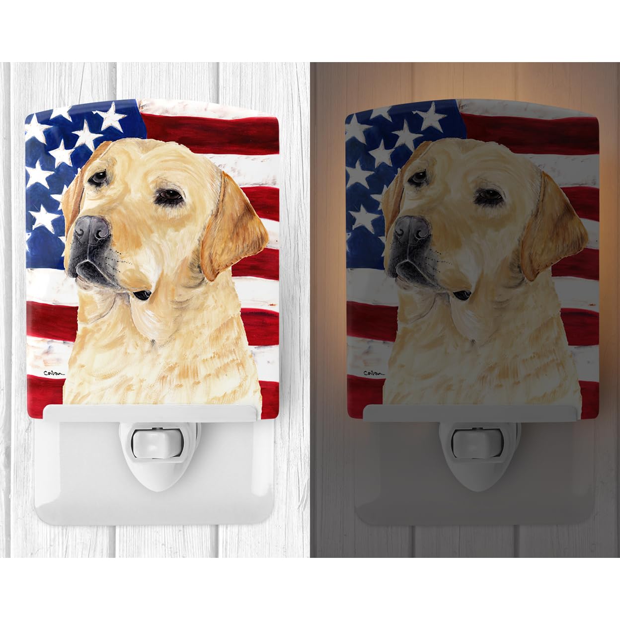 Carolines Treasures Ceramic Night Light, USA American Flag, 6x4x3in, Labrador 9018, Model SC9018CNL, UL-Certified, Multicolor