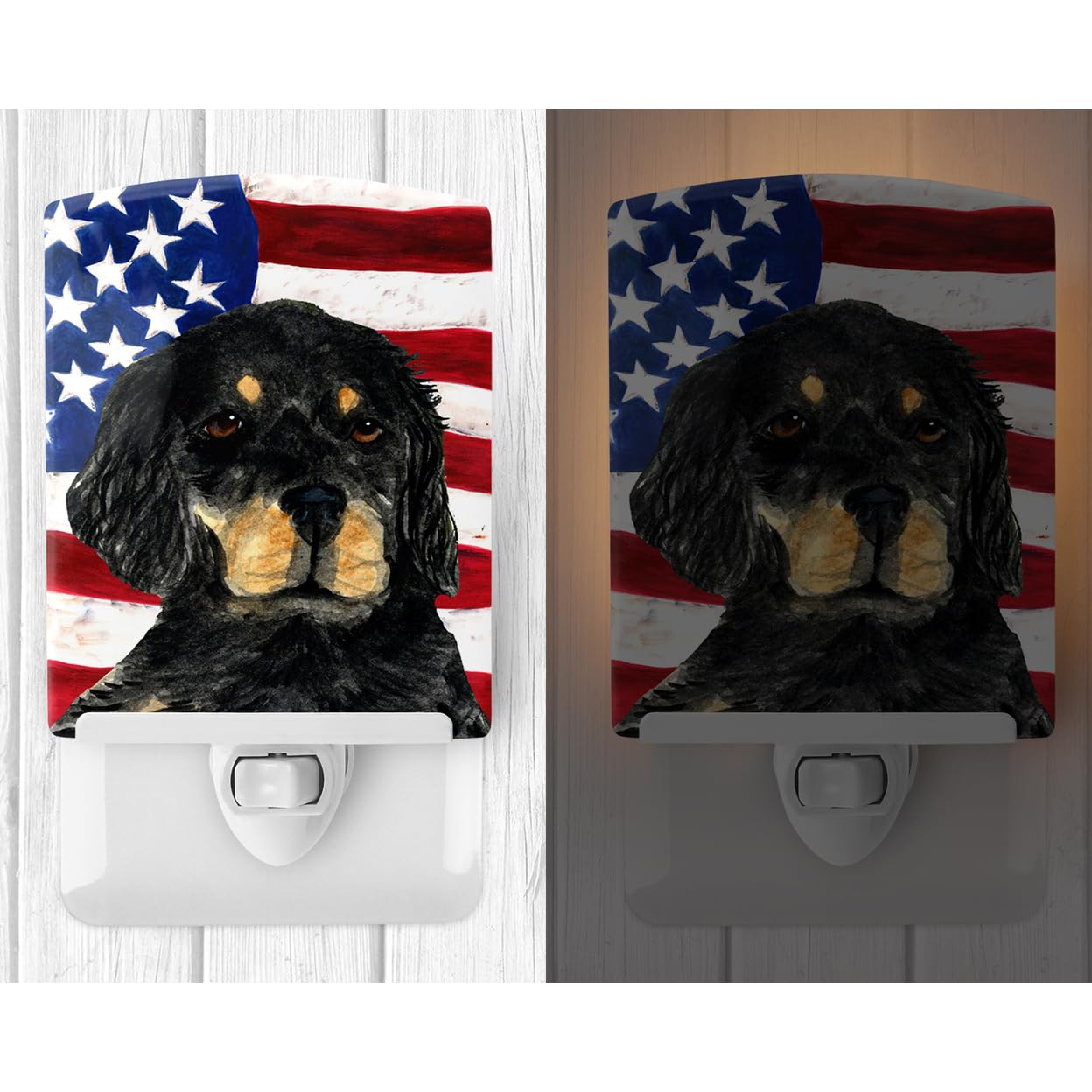 Carolines Treasures Ceramic Night Light, USA American Flag, Gordon Setter, UL-Certified, 6x4x3 inches, Multicolor, Model SS4042CNL