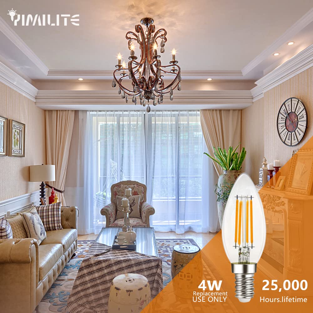 Yimilite B11 E12 Led Candelabra Bulbs 4W(40 Watt Equivalent) 2700K Warm White 450Lm Dimmable C35 Led Filament Chandelier Light B