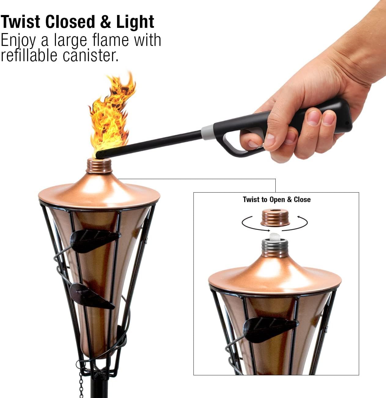Matney Outdoor Metal Patio Torches, 60 Inch, 2 Pack, Bronze - Ideal for Deck, Patio, Backyard, Weddings, Includes Wick and Snuffer Cap