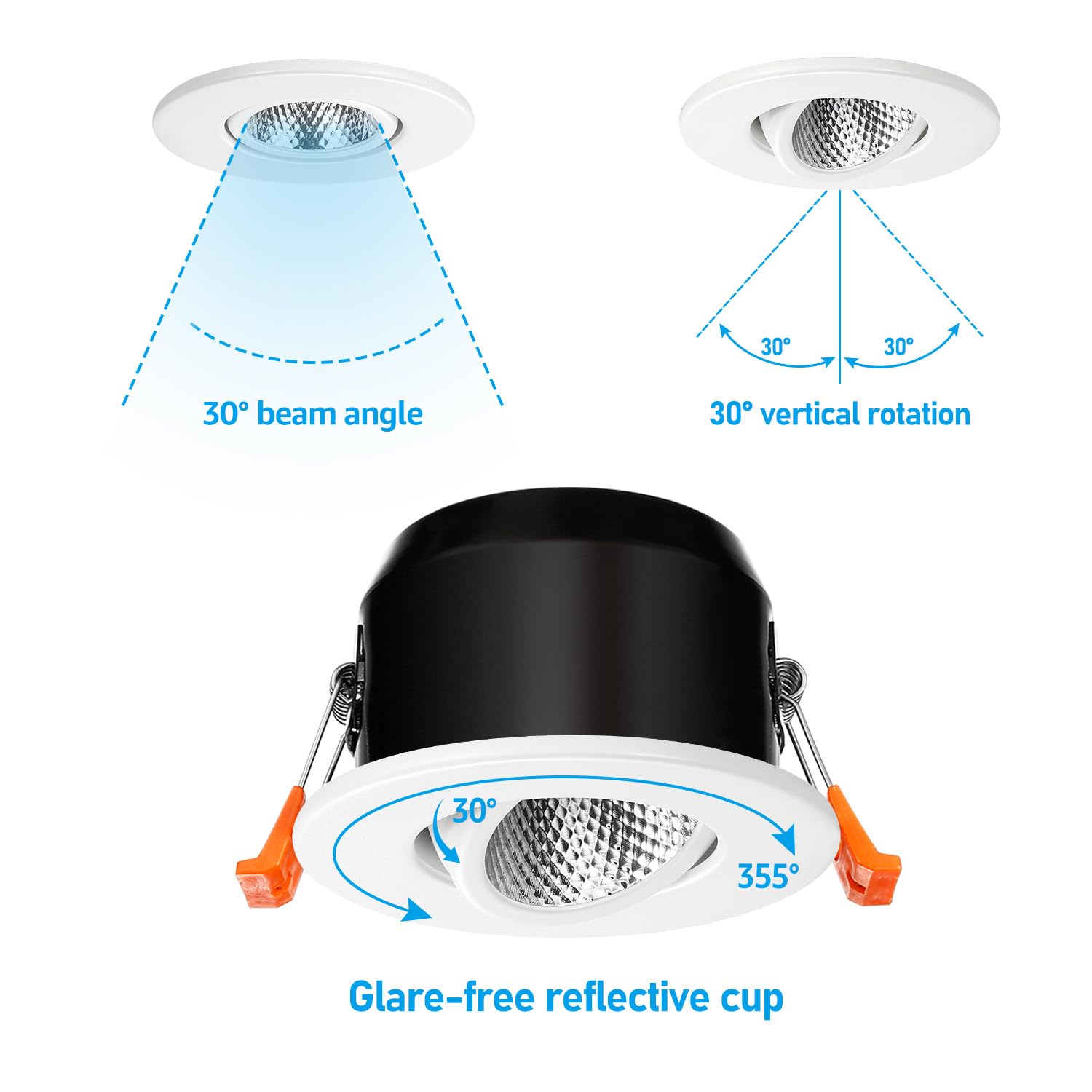 TORCHSTAR 12-Pack 3" Gimbal LED Recessed Light, 7W Dimmable, Warm White 3000K, Metal, ETL Certified, Adjustable Eyeball