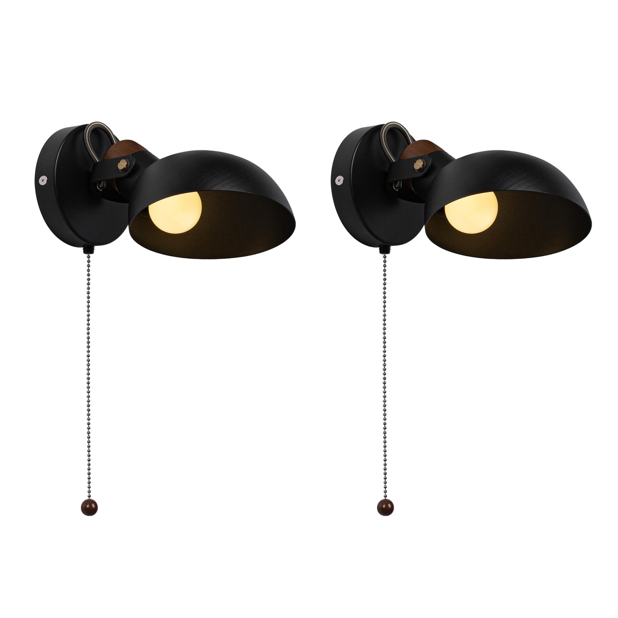 Aisilan Wooden Wall Sconce Set Of 2, Black Rotatable Bedroom Wall Light With Pull Chain Switch With E12 Bulb, Hard Wired Wall La