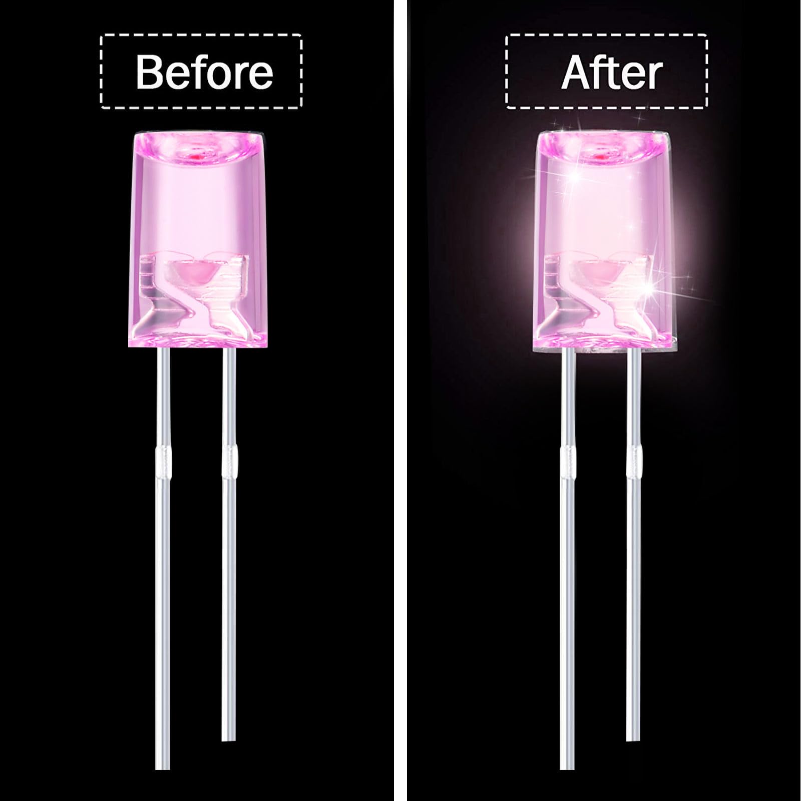 Honoson 60 Pcs LED 3mm 3V String Lights Replacement Bulbs, Energy Efficient Outdoor Lighting, Pink