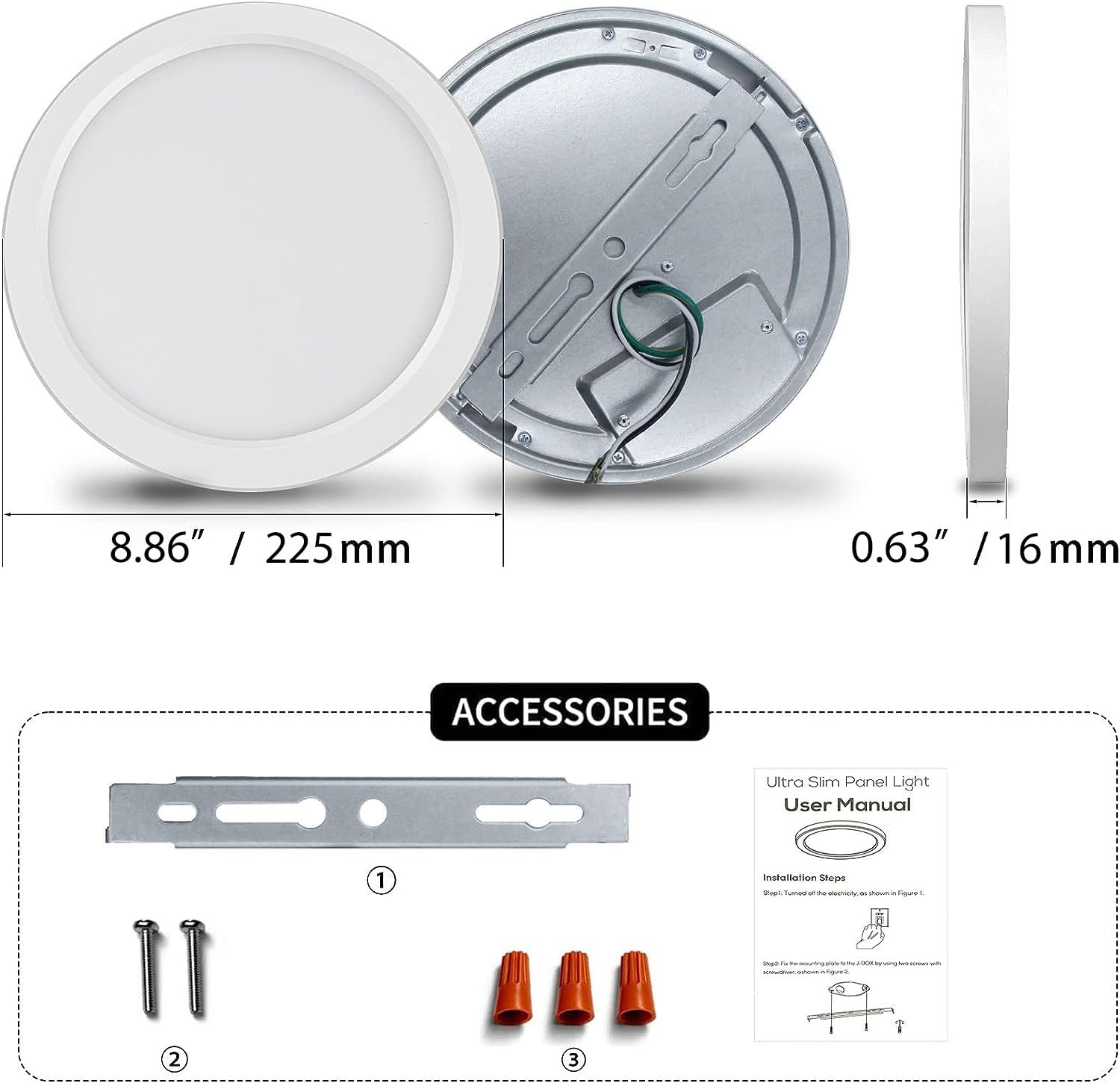 Novelux 9 Inch Led Ceiling Light Flush Mount, Ultra Slim 0.63'' Thick Round Flat Panel Ceiling Lamps 3 Pack 5000K Daylight Dimma