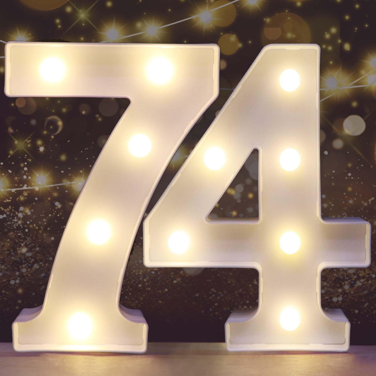 Pooqla Decorative Led Light Up Number Letters, White Plastic Marquee Number Lights Sign for 74th Birthday Party Wedding Decor Battery Operated Number (74)