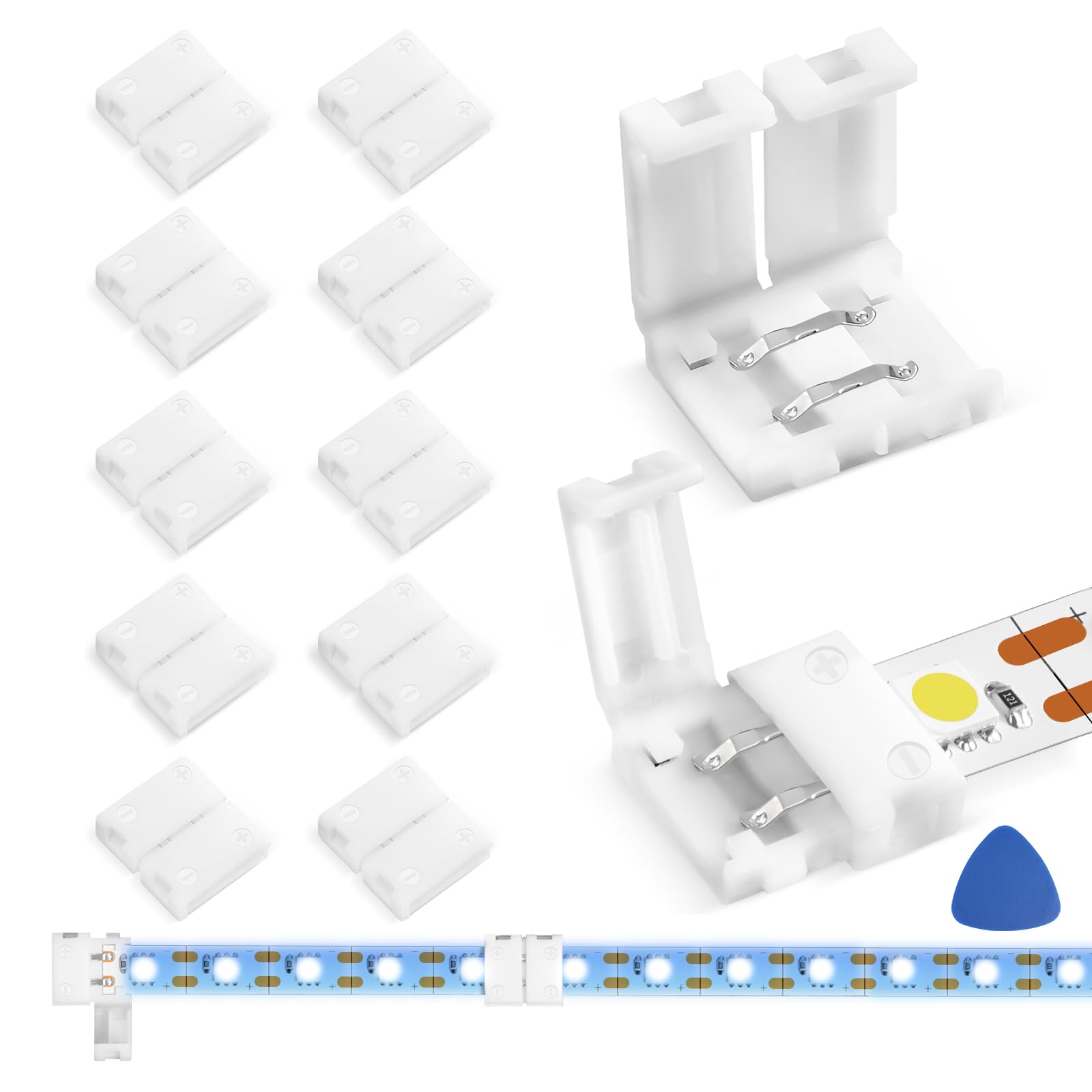 WENHSIN 10-Packs 2-Pin LED Connectors for LED Strip Lights 8mm Width Unwired Gapless Solderless Adapter Extension