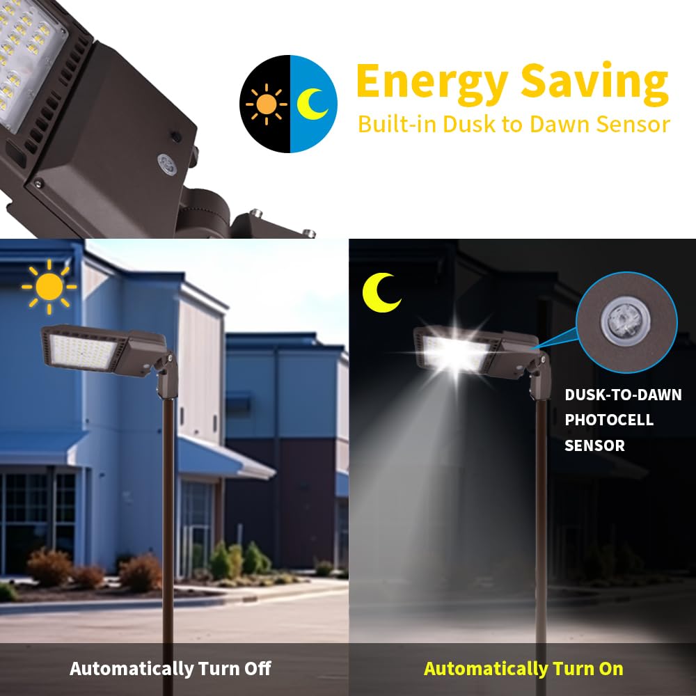 300W Led Parking Lot Light Adjustable Slip Fitter, 39000Lm 5000K Outdoor Lighting With Dusk To Dawn Photocell, Ip65 Waterproof S