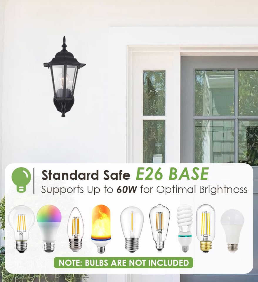GRUENLICH Outdoor Wall Lantern Sconce, Aluminum, Black, 14 Inch, E26 Medium Base, Waterproof, 2 Pack, Model GR-WL003-BK-2PK