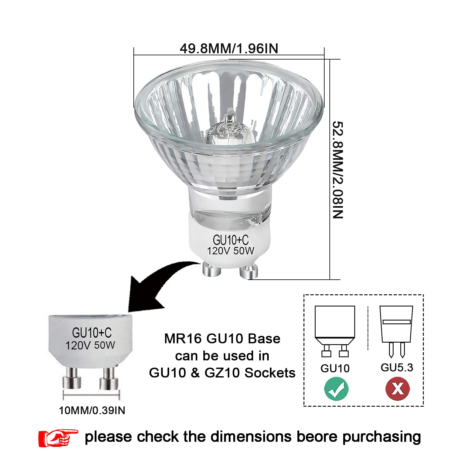 Lacnooe GU10 Halogen 50W Bulbs, 6 Pack Dimmable MR16, 2700K Warm White for Track & Recessed Lighting, GU10 Base