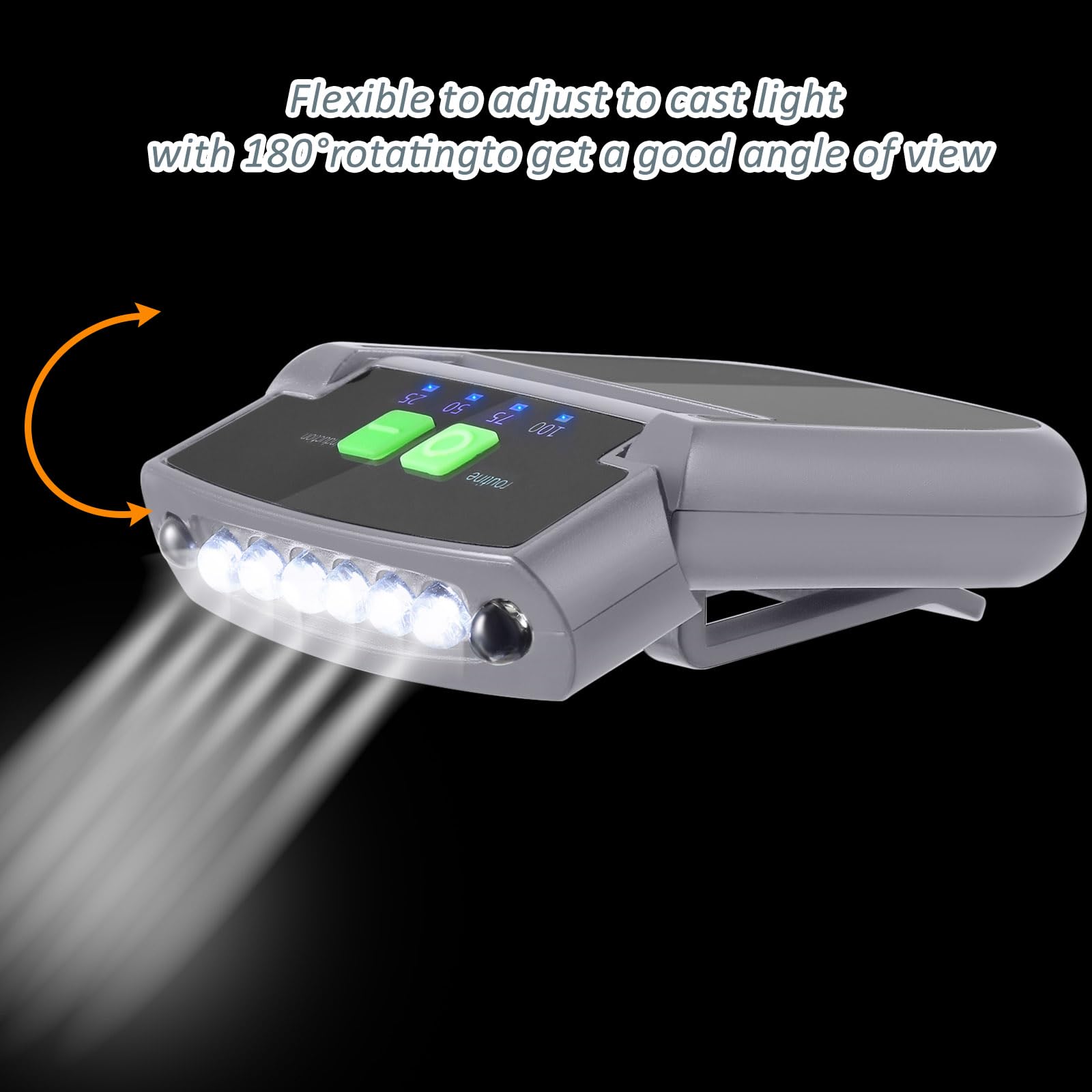 Mudder LED Clip-on Cap Lights, USB Rechargeable, Waterproof, Ultra Bright, Model Mudder-UHNJ8456, Color Black/Gray