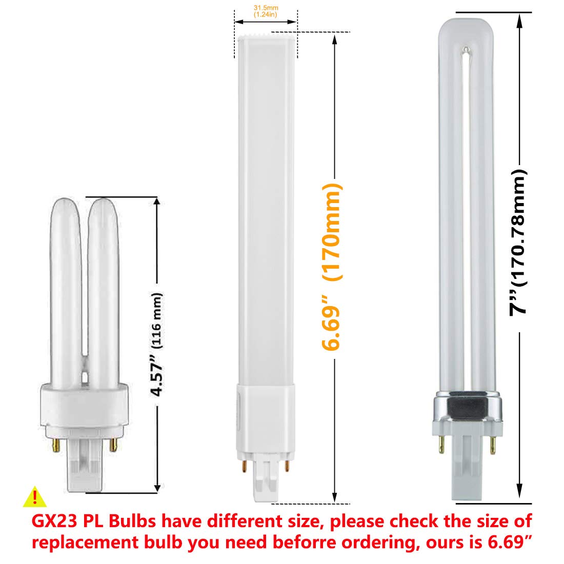Amazing Power GX23 LED Bulbs 6W 2-Pin PL 3000K Warm White 2-Pack