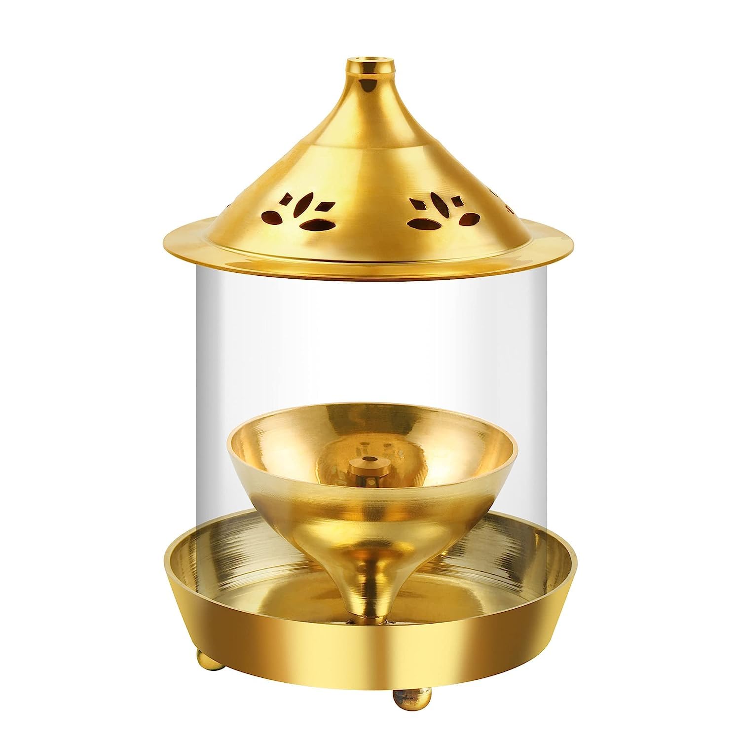 True Decor 7 Inches Akhand Jyoti Diya Large Size Akhand Jyoti Deepam Akhand Diya for Puja Big Size Brass with Borosilicate Glass