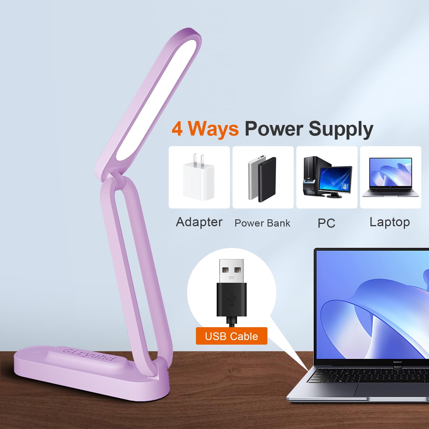 Giryuhd Led Desk Lamp For Office Home & Battery Operated Lamp Rechargeable Lamp Foldable & Portable Light, Led Desk Light Strip, 3 Brightness Dimmable Small Desk Lamp Wireless Reading Lamp
