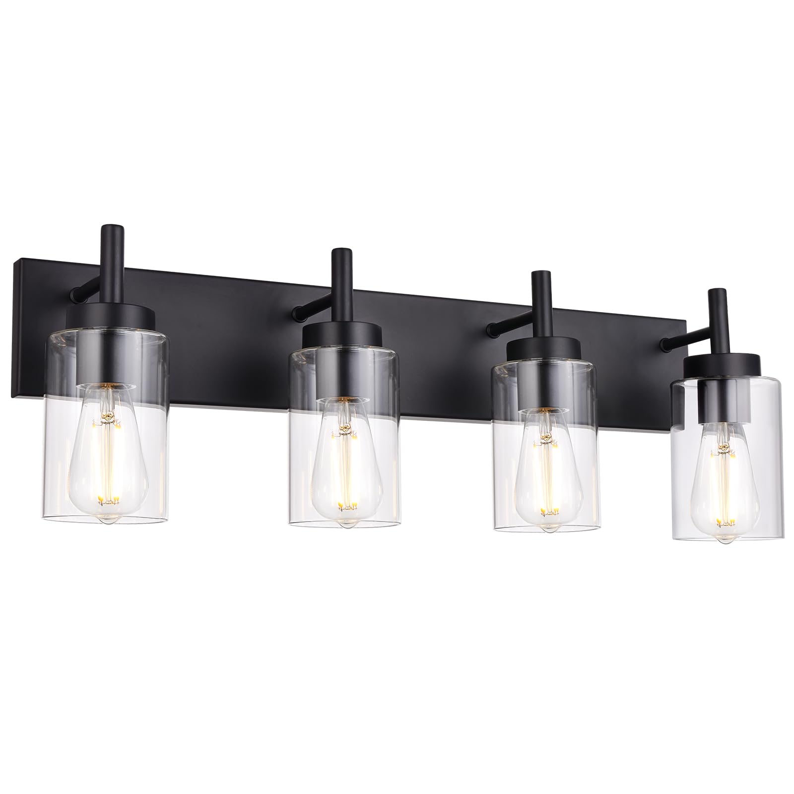 Vinluz 4 Lights Bathroom Vanity Light Fixture Black Sconces Wall Lighting With Clear Glass Shade Modern Industrial Indoor Wall M