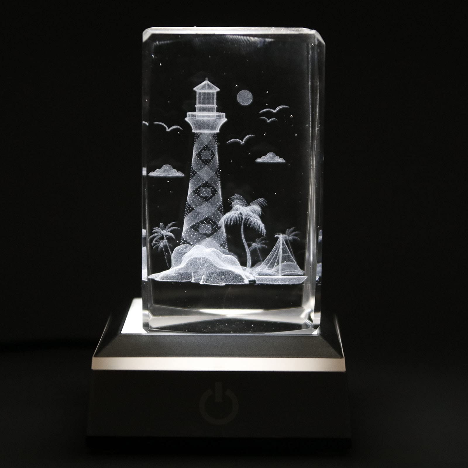 Vskikris 3D Lighthouse Gifts Crystal Lighthouse Decor With Night Light Stand Base - Crystal Glass Light House Gifts For Lighthou