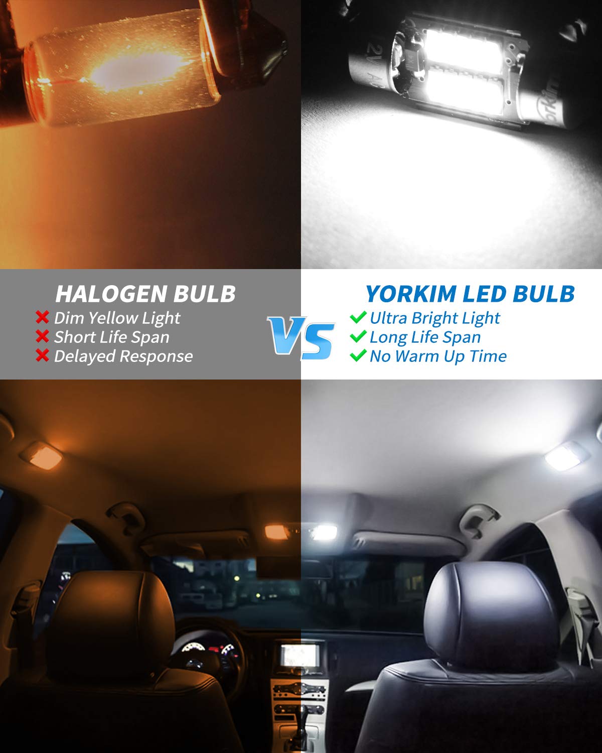Yorkim DE3022 LED Bulb, 31mm Festoon, White, 10-SMD 4014 Chipsets, Aluminum, Pack of 4