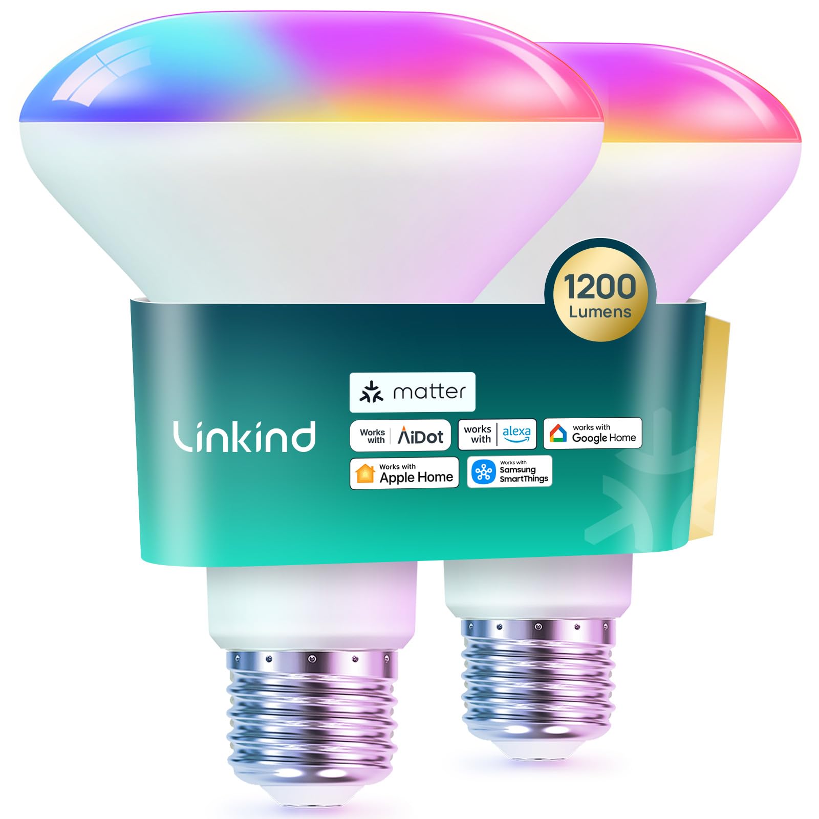Linkind Matter Smart Light Bulb,1200Lm 85W Br30 Smart Flood Light Bulbs Work With Alexa, Apple Home, Google Home, Rgbtw Recessed