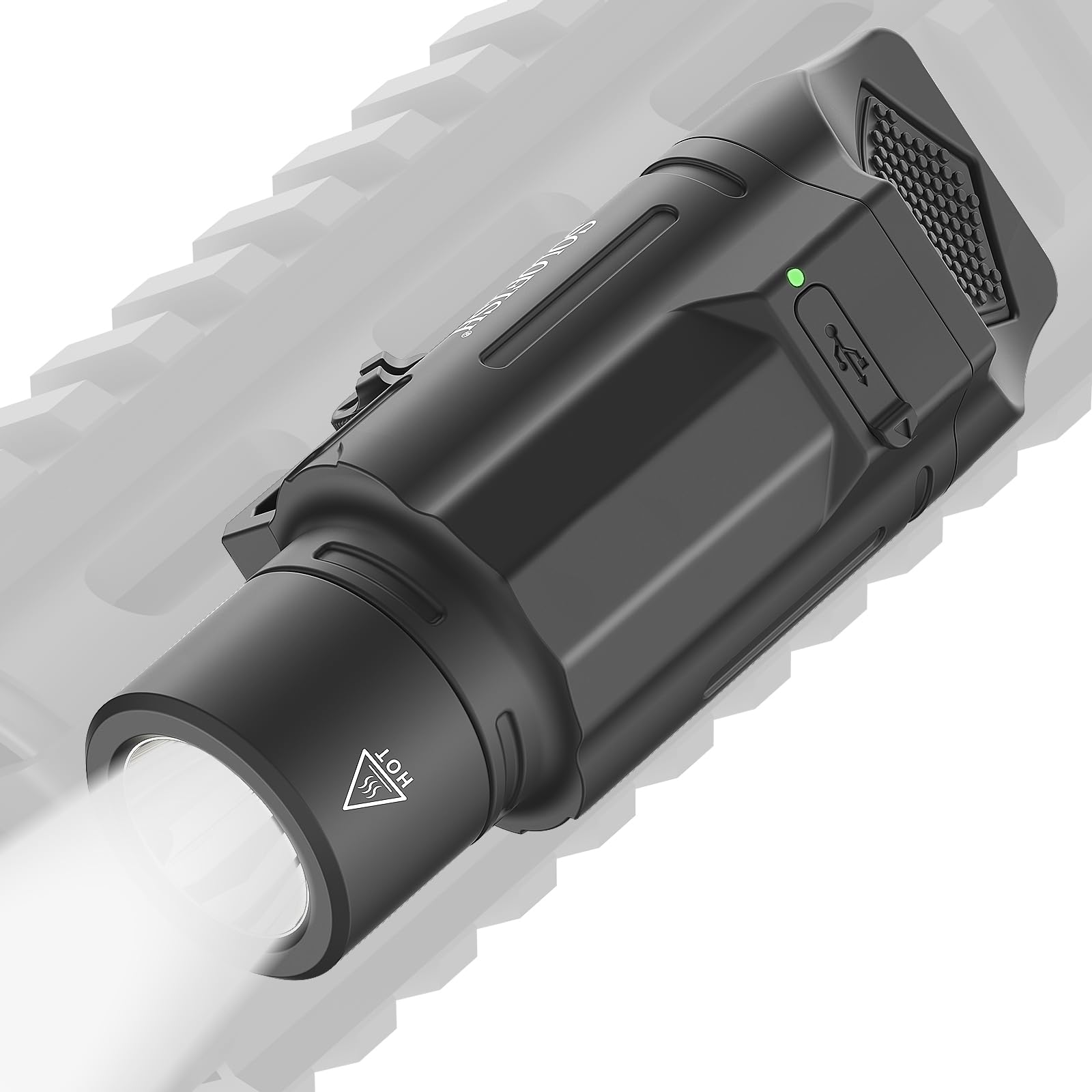 Solofish 1500 Lumen Slidable Tactical Flashlight Compatible with Picatinny 21mm Width Rail for Sporting Equipment (Not for Handheld Toy)  Rechargeable Weapon Light with Strobe/Momentary/Power Indicator