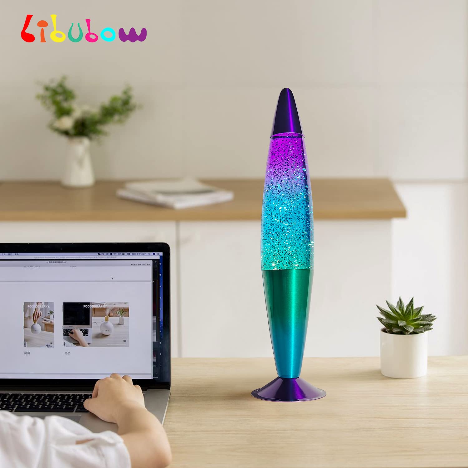 16 Inch Green Blue Purple Rainbow Glitter Lamp, 2 Bulbs, Night Light Rainbow Lamp, Relaxing Mood Lighting Night Light For Adults, Kids, Teens, Home Room Office Decor, Present