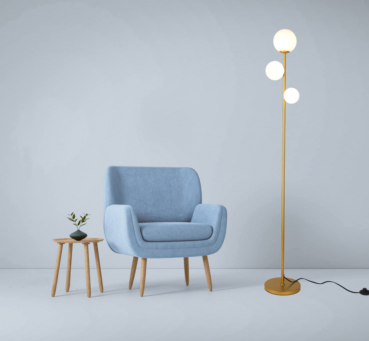 3 Globe Mid Century Modern Floor Lamp For Living Room, Contemporary Gold Lamp With Frosted Glass Shade And Bulbs Included, Led S