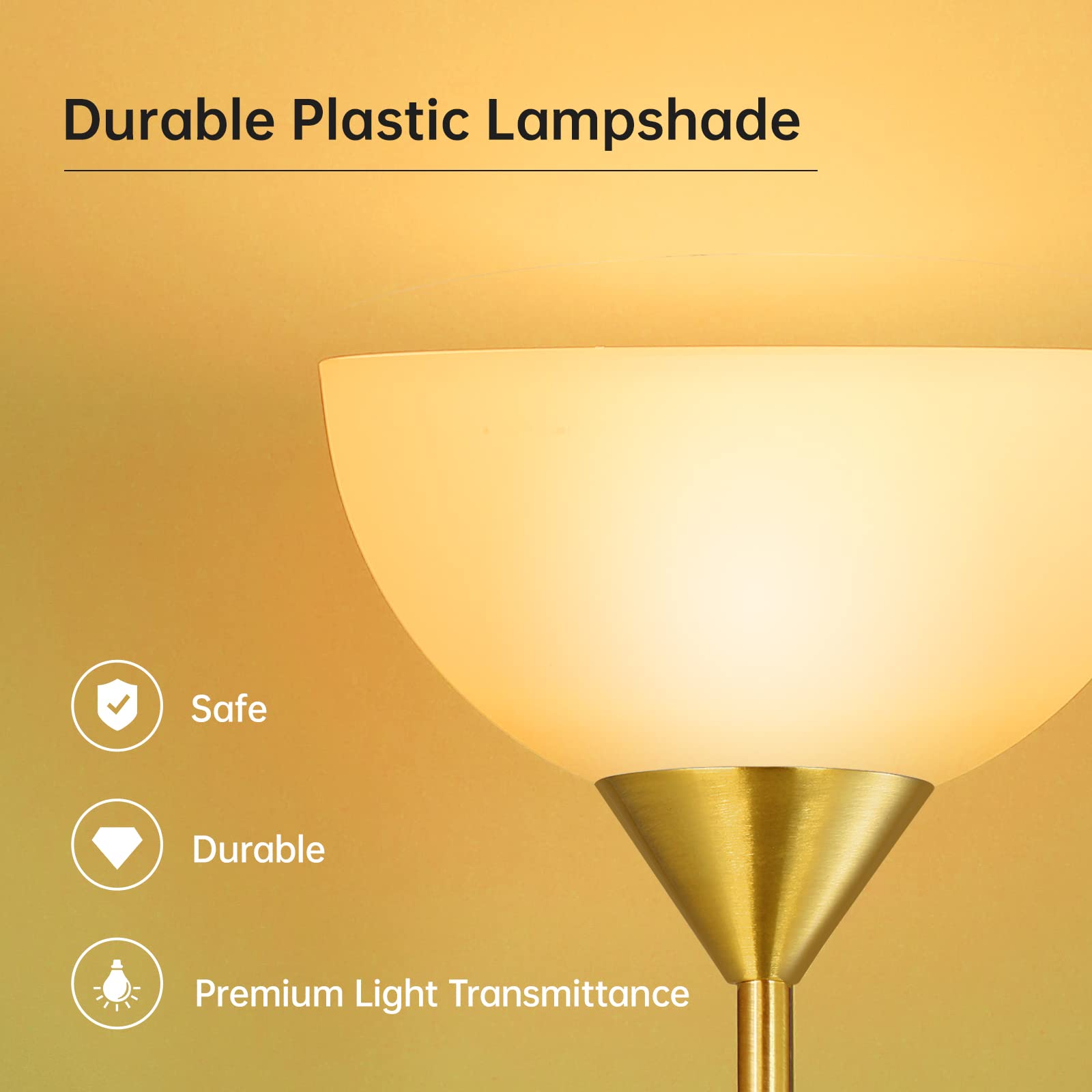 BoostArea Floor Lamp, 12W LED, 70.1·Tall, Eye-Caring, Gold, Glass/Metal/Plastic/Porcelain, Torchiere for Bedroom/Living Room/
