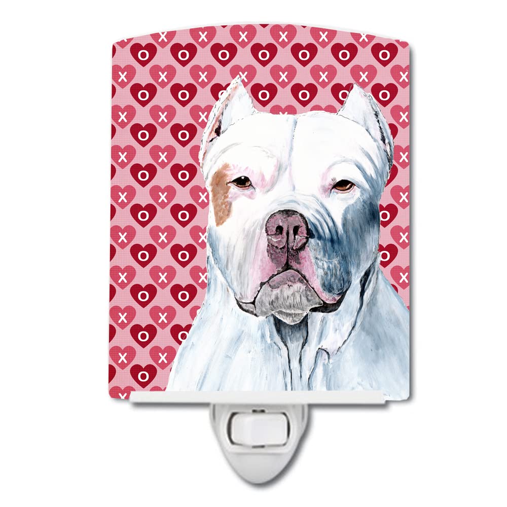 Carolines Treasures Ceramic Night Light, Pit Bull Hearts Design, UL-Certified, 6x4x3 inches, Multicolor, Model SC9258CNL