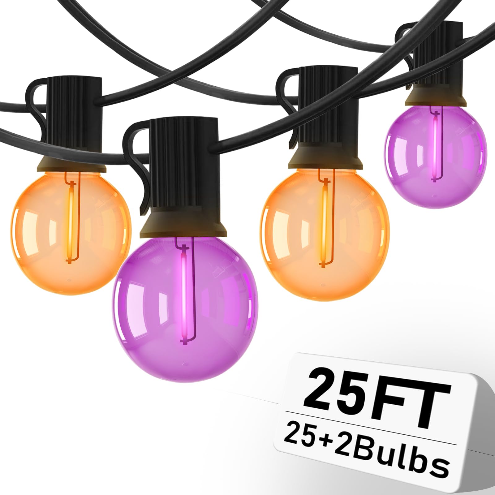 Abeja G40 LED String Lights, 25FT Orange Purple Outdoor Lights with 27 Shatterproof Bulbs, Perfect for Halloween Decor
