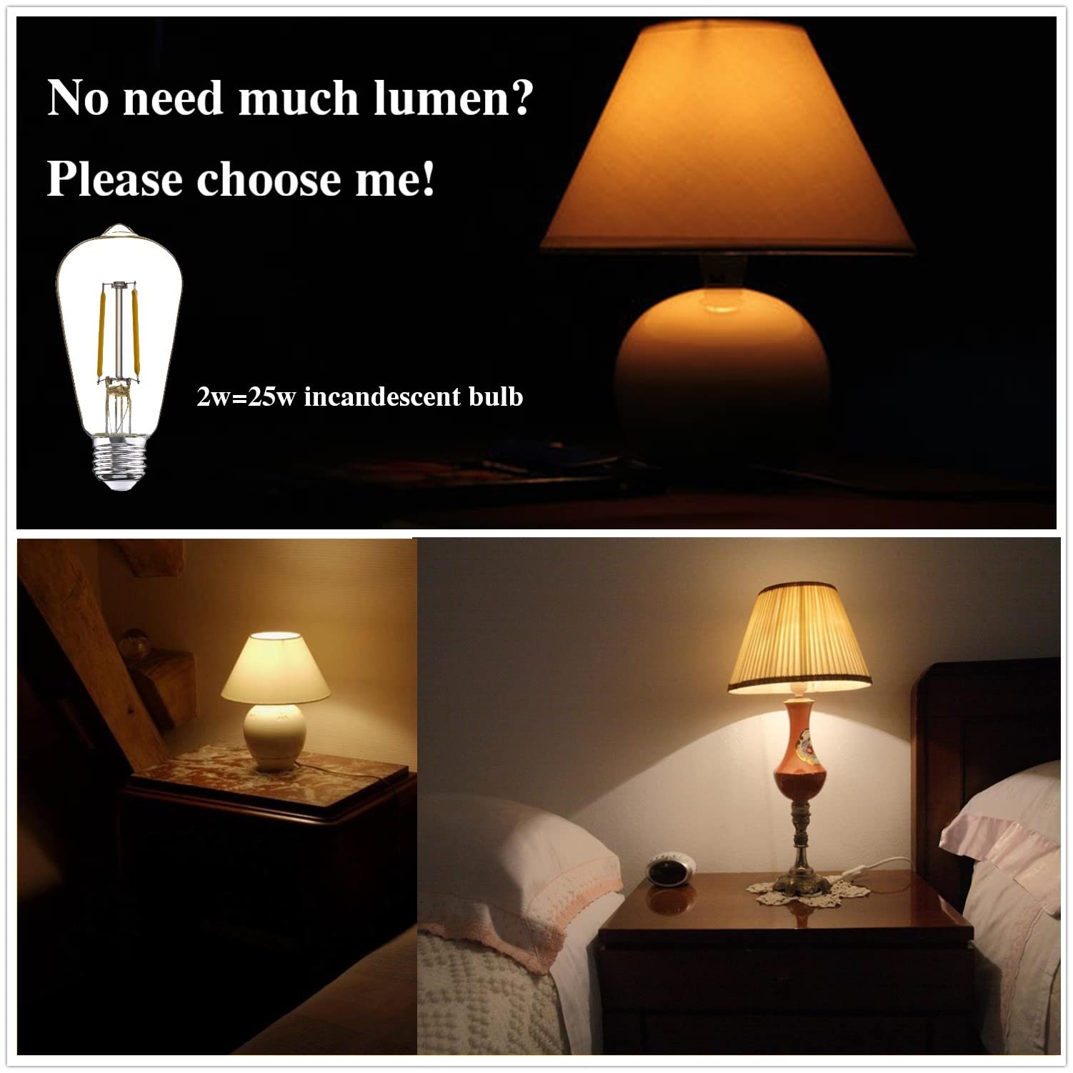 Winsaled 12 Pack 2W Led Edison Bulbs, 25 Watt Light Bulbs Equiv, 2700K Soft Warm With E26 Standard Base, Led St19 Low Watt Light